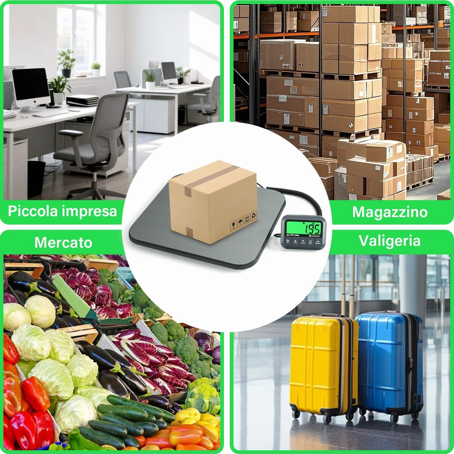 UNIWEIGH Bilancia Postale Digitale 200kg 10g Alta Precisione con Funzione Hold Tara Conteggio