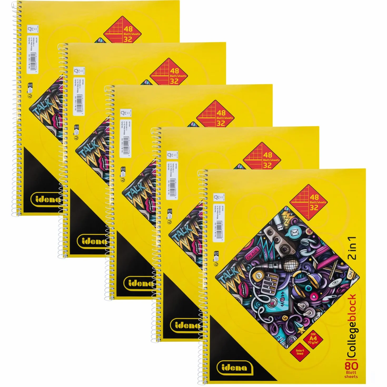 Idena Blocco college 2in1 A4 80 fogli 70 g/m² spirale 5 pezzi