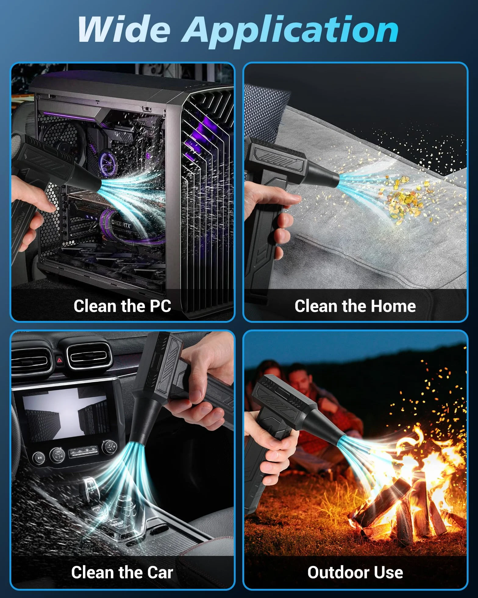 WHATOOK Soffiatore Polvere Aria Compressa Potente Elettrico, 4 Velocità 250000RPM Mini Turbo Jet Fan con Batteria da 8000 mAh e Luce LED, Soffiatore Air Duster Compressa Spray per PC, Tastiera, Auto