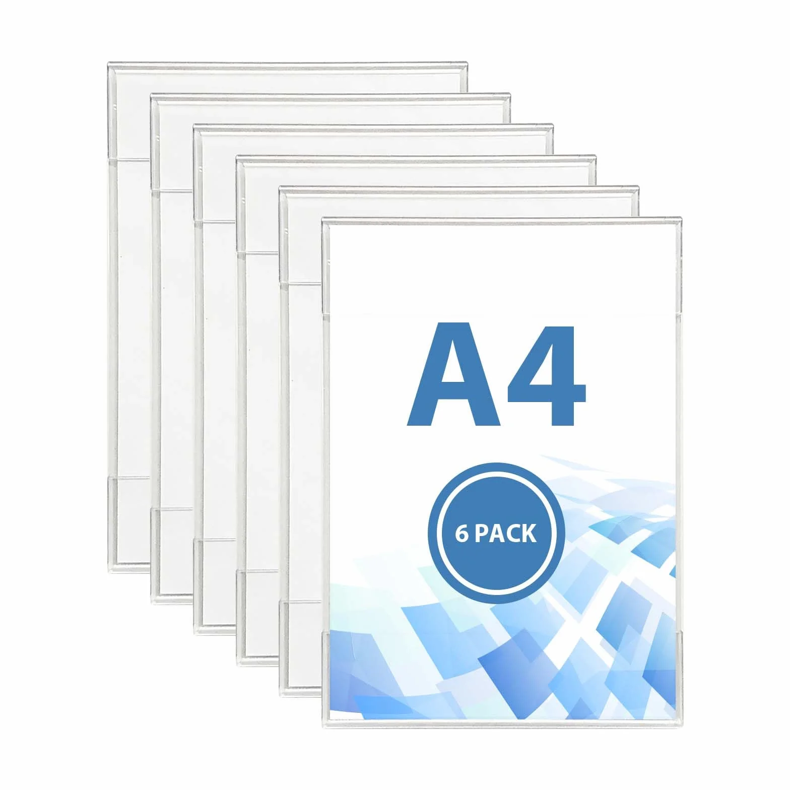Portacartelli in Acrilico A4 6 Pezzi, Cornice Trasparente per Parete con Nastro Adesivo Forte, Supporto per Poster Verticale o Orizzontale