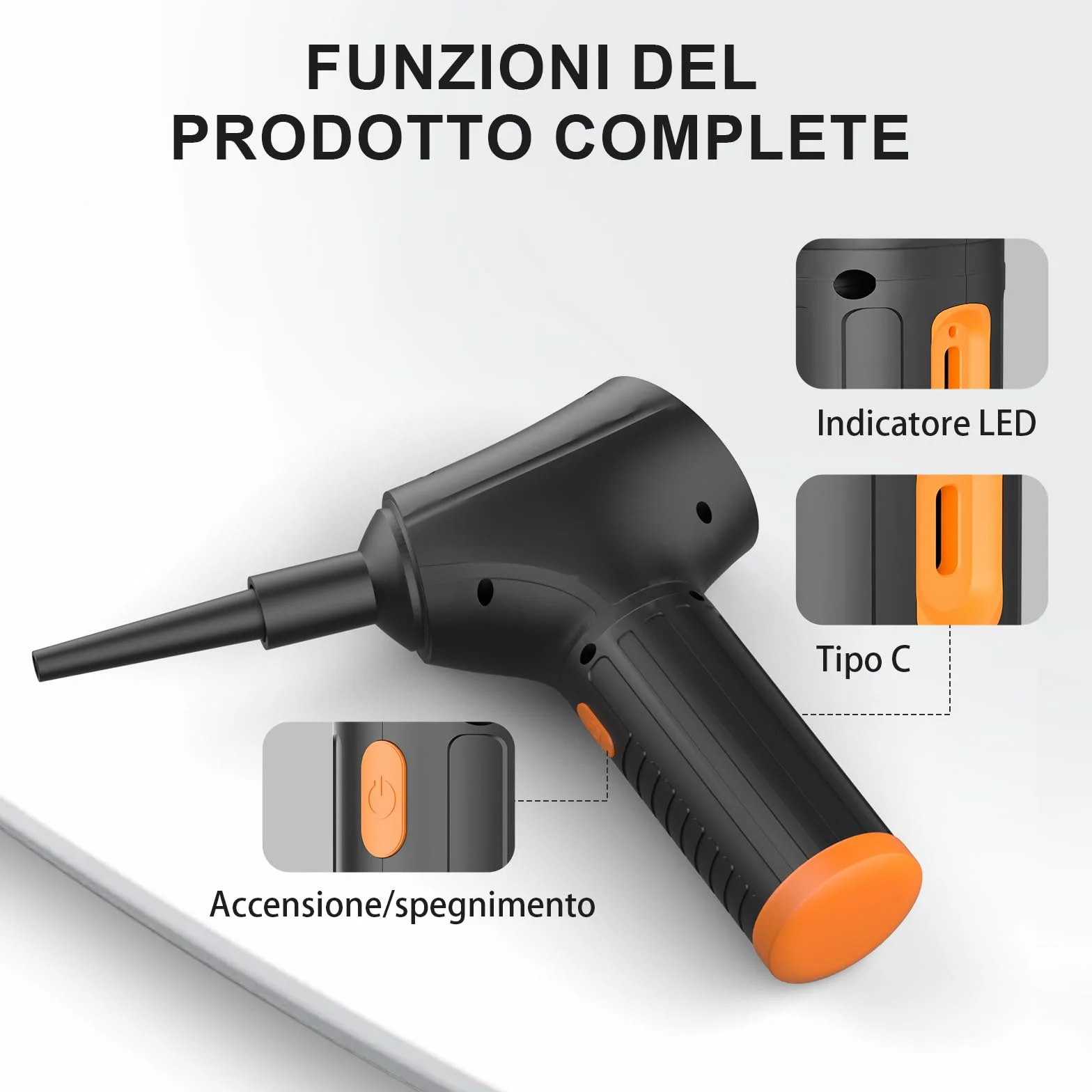 Spolverino ad aria compressa, pulitore soffiatore portatile a 3 Velocità per PC, Air Duster ricaricabile senza fili per laptop, tastiera, Alternativa Allo Bomboletta Aria Compressa Spray