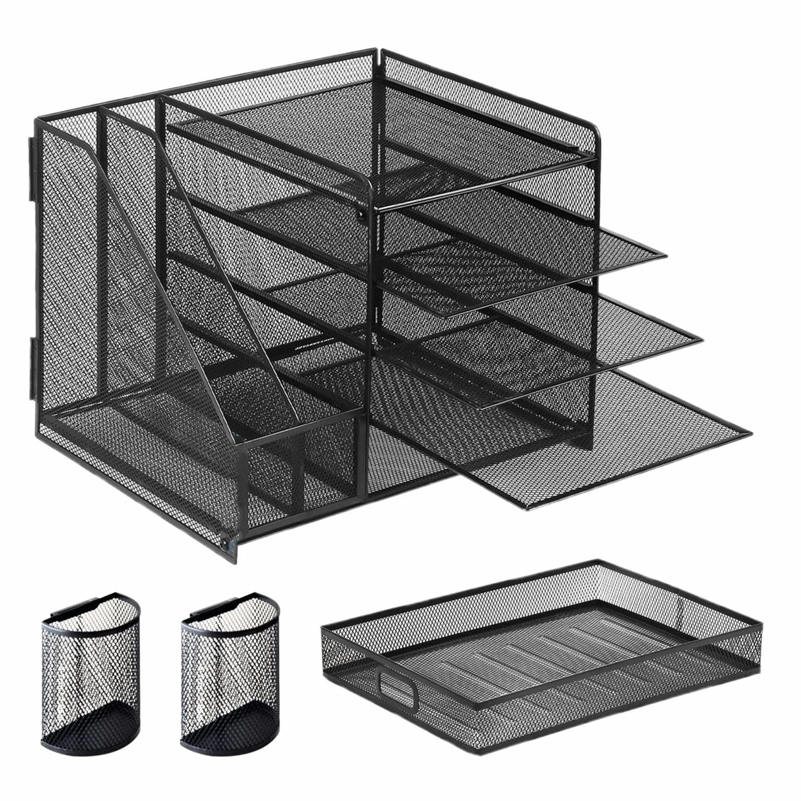 Organizzatore Scrivania Cassetto in Rete Portadocumenti Metallico da Tavolo | Contenitore Antiscivolo per Penne, Documenti e