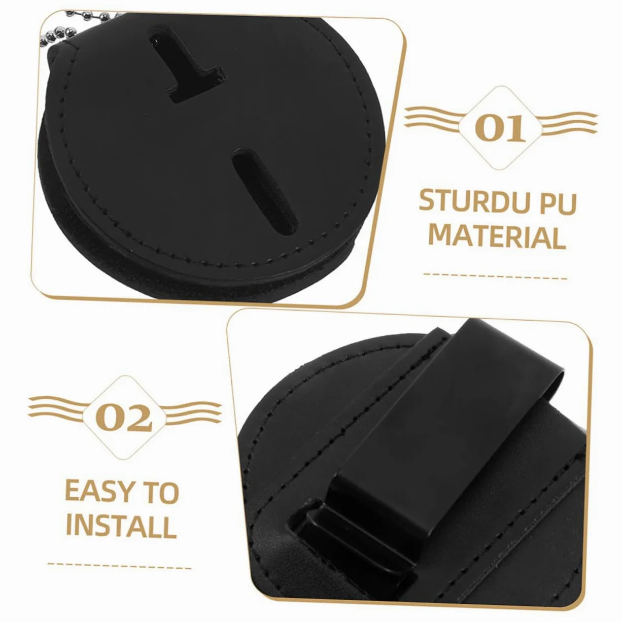 Porta Badge Cartellino Badge in Pu Nero, con Clip e Catena, Leggero e Resistente per Carte D'identità e Patente, Uso Ufficio, 2 Pezzi