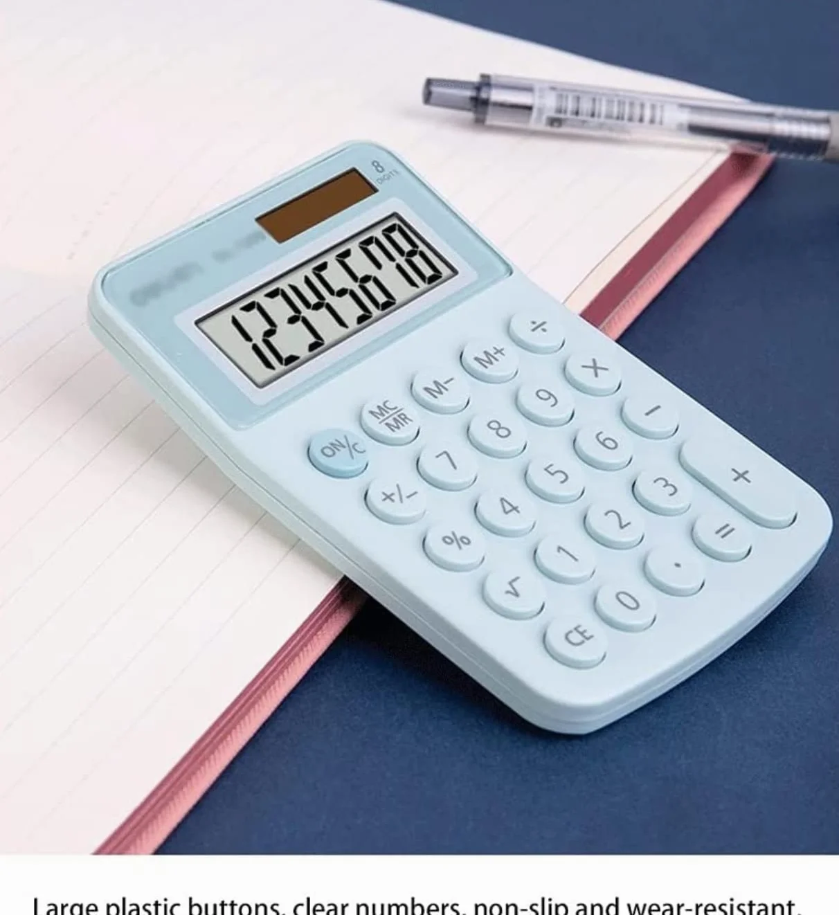 Calcolatrice per Ufficio Calcolatrici da Ufficio Calcolatrice Batteria Solare A 8 Cifre Batteria Solare Dual Power con Display Scuola(Blue)