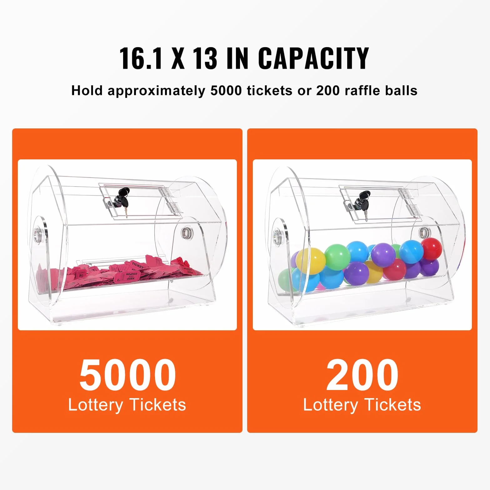 VEVOR Tamburo lotteria capienza 5000 biglietti 200 palline serbatoio girevole trasparente