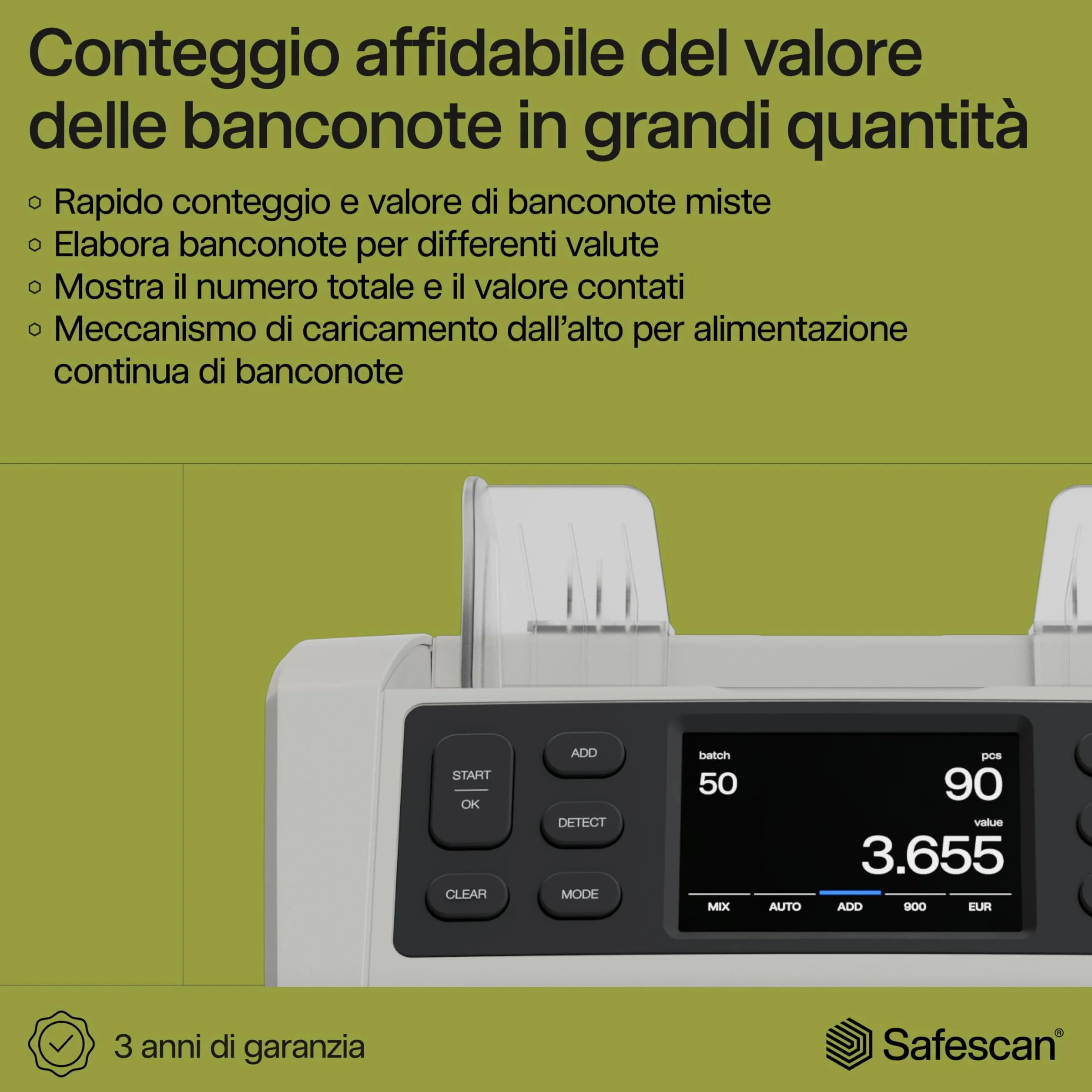 Safescan 2865-S Contabanconote che conta banconote miste - Contabanconote con verifica banconote a 7 punti - Contabanconote con interfaccia multilingue