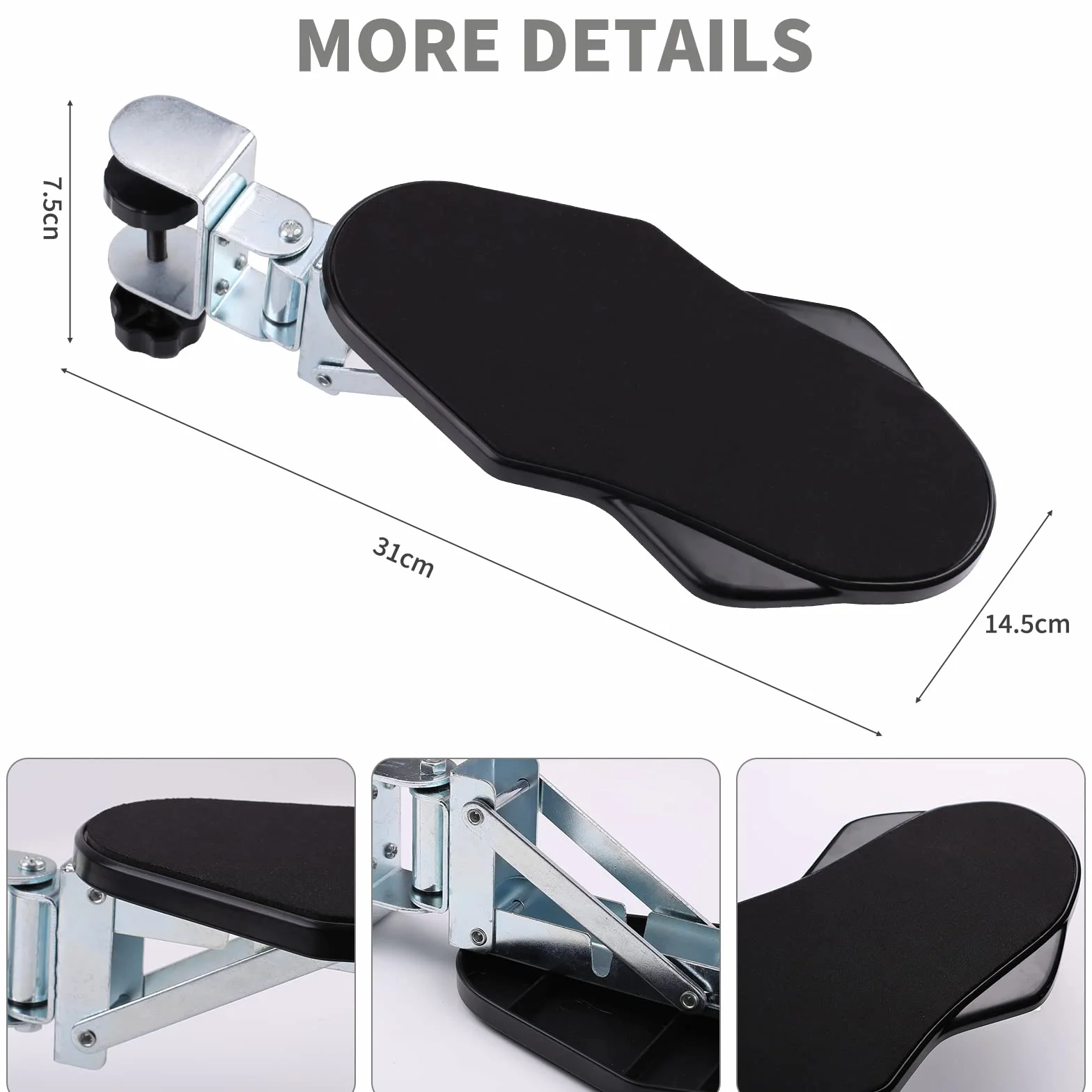 Supporto per Bracciolo da Scrivania Ergonomico Rotante a 180°, Regolabile per Ufficio, Nero