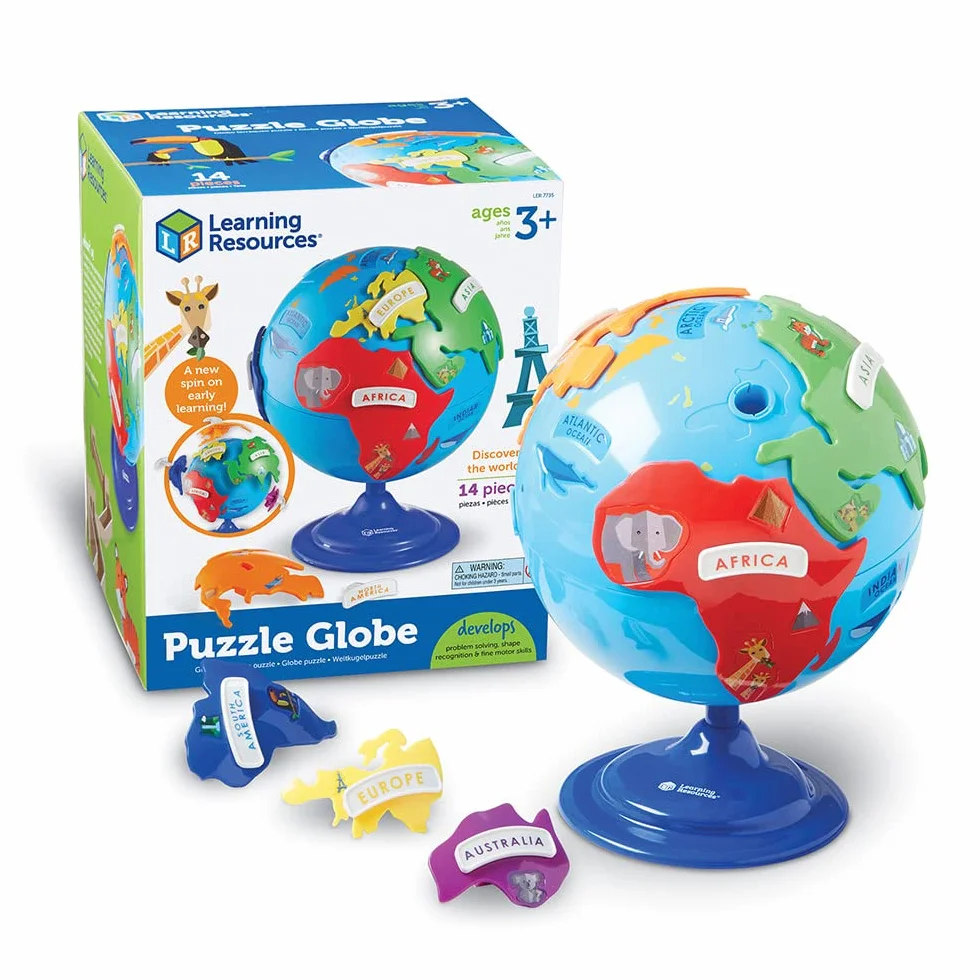 Learning Resources Mappamondo puzzle imparare geografia continenti oceani | Sviluppa conoscenze geografiche di base, riconoscimento di forme e problem solving. Supporta curiosità verso il mondo.