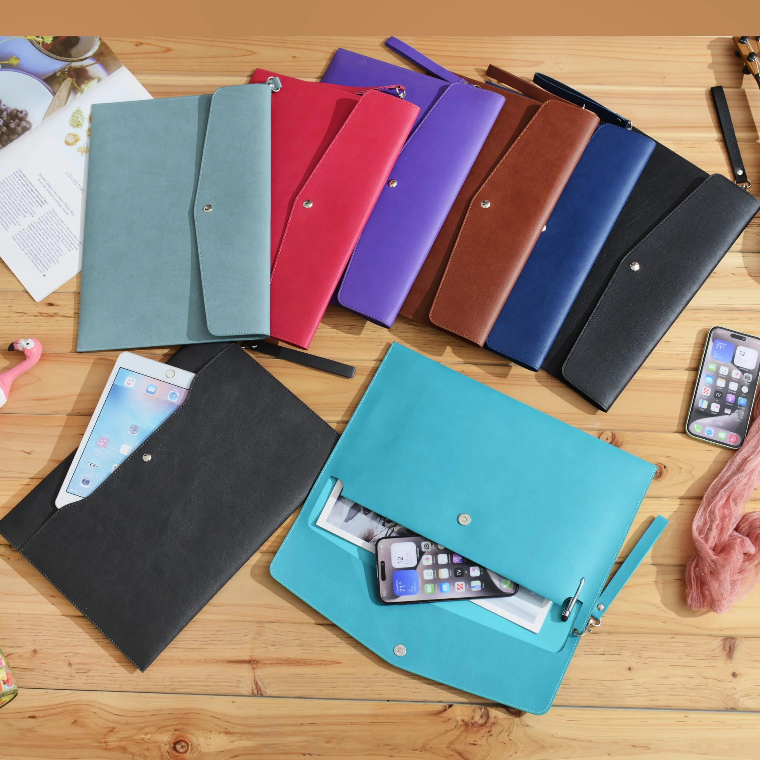 Wonderpool A4 Cartelle Portadocumenti Busta in PU Pelle Alta Capacità Multifunzione Portafoglio per Carta Lettera Cancelleria Organizer e Custodia per Tablet PC (Grigio scuro)