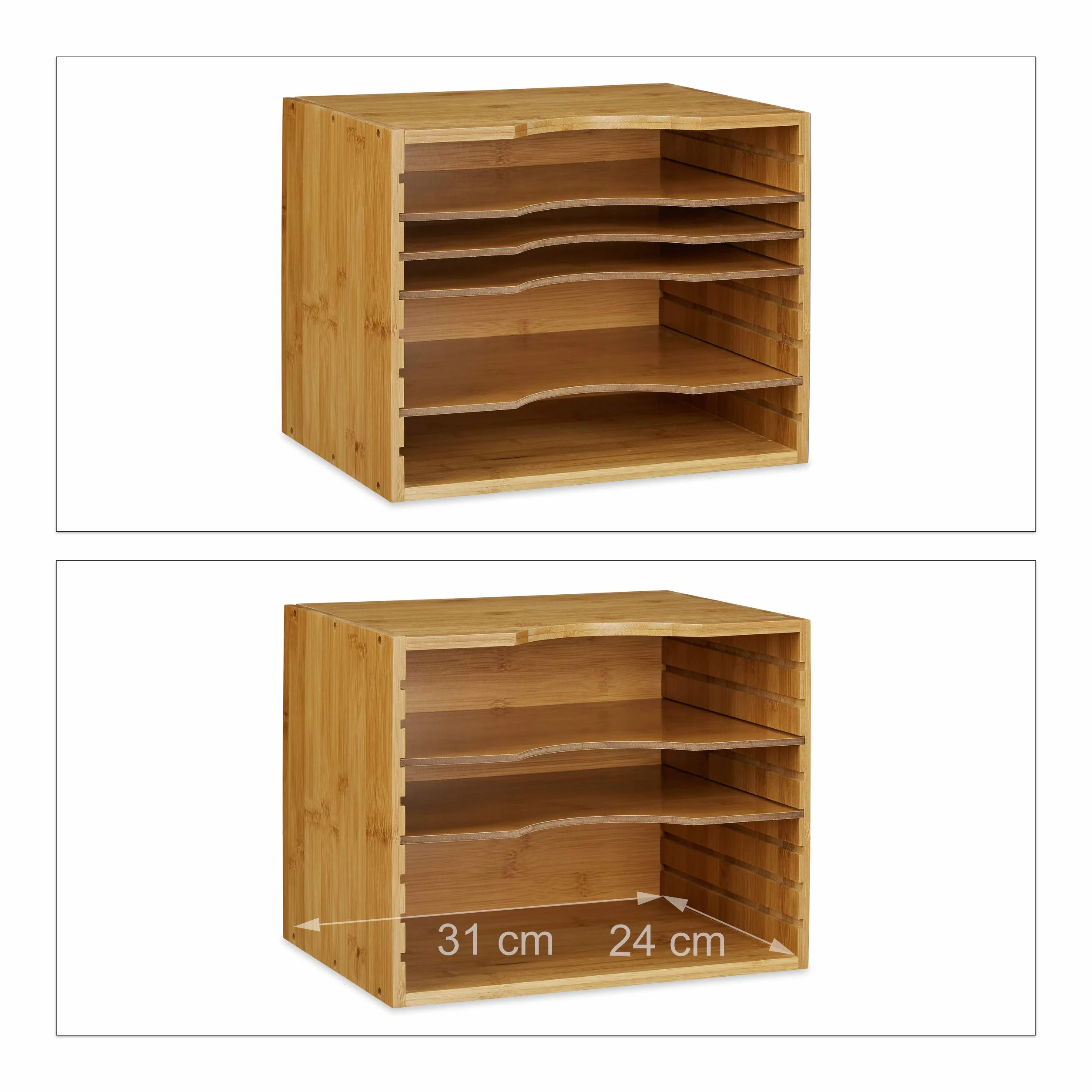 Relaxdays Organizer da Scrivania in Bambù, con 4 Scomparti, Portadocumenti, 26 x 33 x 24,5 cm, Naturale
