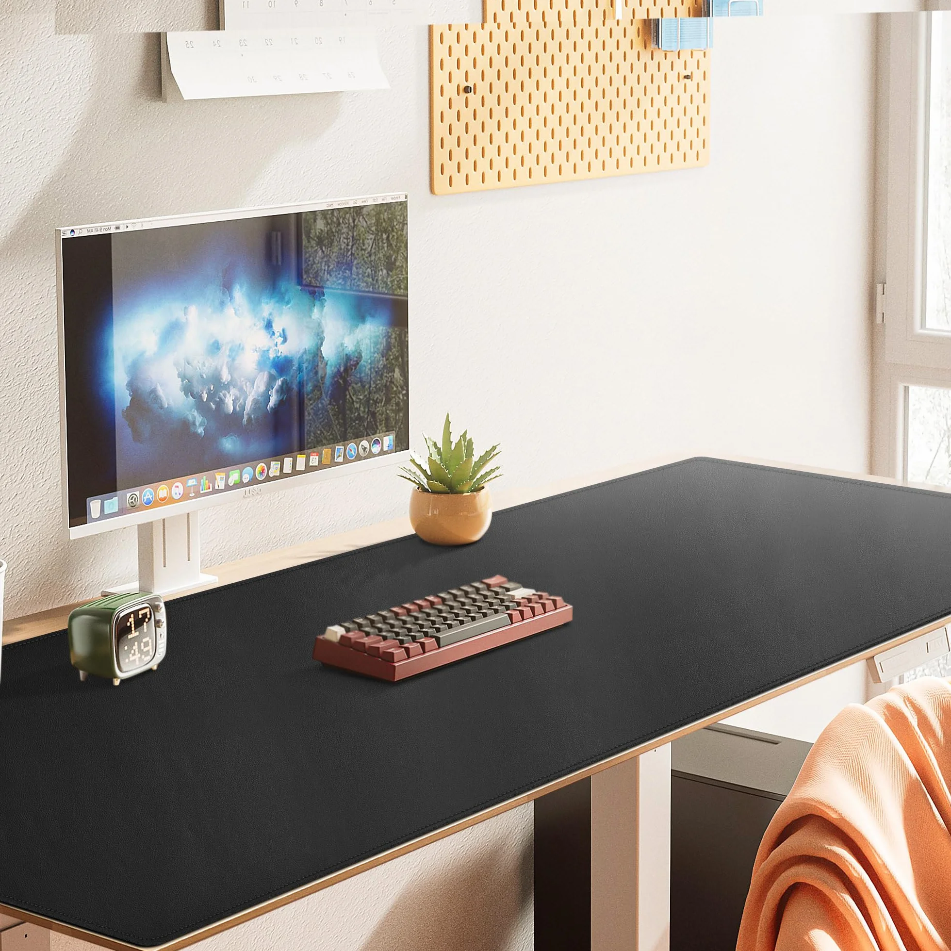 Cacoy Tappetino per Scrivania in Pelle PU 1200x800 mm Impermeabile, Grande Tappetino da Tavolo per Ufficio e Casa (Nero)
