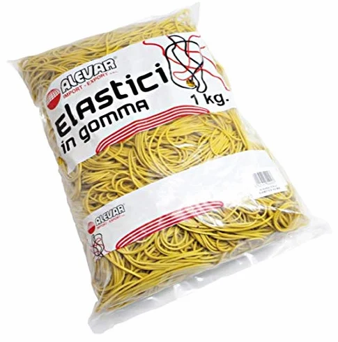 Alevar Elastici in Gomma da Ufficio, Diametro 80 mm, Spessore 1,5 mm, Colore Giallo, Confezione in Busta da 1 kg