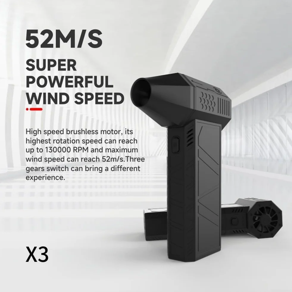 X3 Violent Turbo Fans - Air Duster - soffiatore ad aria con motore brushless, 3 Velocità Regolabili, 3000mAh, Ricarica Rapida, per Pulizia PC, Auto, Animali Domestici e Altro