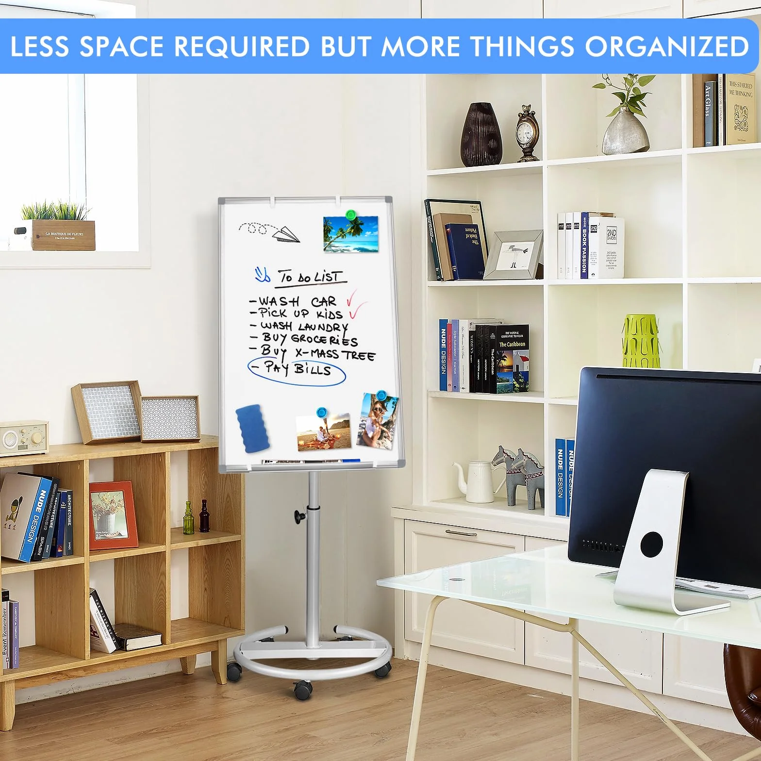 maxtek Lavagna Bianca Mobile 90 x 60 cm, Lavagna Magnetica Cancellabile a Secco, Altezza Regolabile con Cavalletto e Ganci Argento