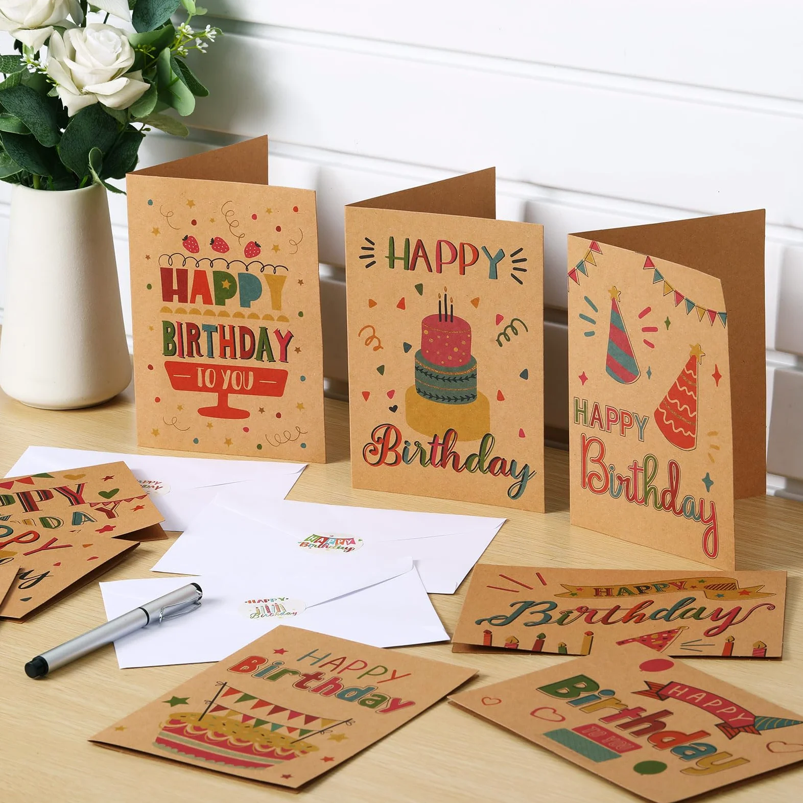 Set di 200 biglietti di auguri di compleanno assortiti, con busta e adesivo, grandi biglietti di auguri di compleanno, 12,7 x 17,8 cm, vuoti, adatti per donne, uomini, bambini, 20 stili (stile