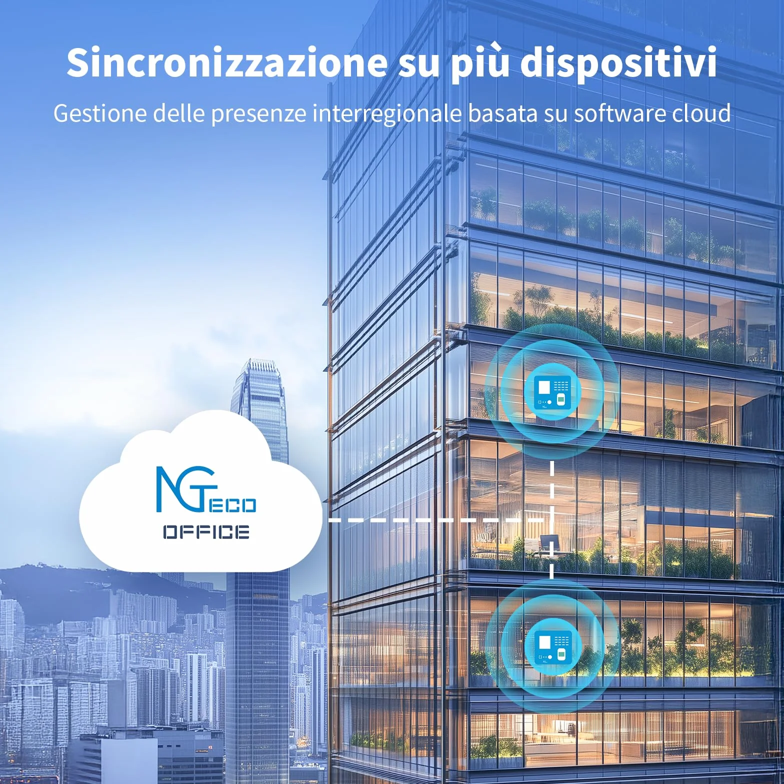 NGTeco Cloud Rilevazione Presenze Italiano TC1,timbracartellini con funzionalità di riconoscimento delle impronte digitali, riconoscimento facciale, RFID e PIN,con software di gestione remota