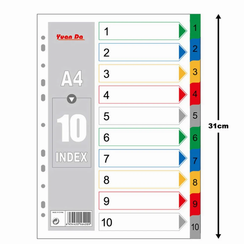 NUOBESTY 40Pcs A4 Divisori per Indice Raccoglitore Pagina di Indice Inseribile Schede per Raccoglitori Colorati per Agenda Notebook Diario di Viaggio