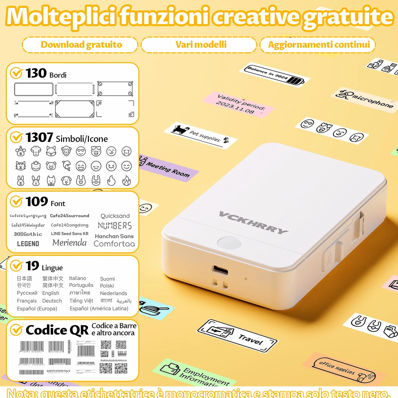 Stampante Etichette Termica Bluetooth Portatile Senza Inchiostro, 1 Rotolo Incluso, Compatibile iOS/Android
