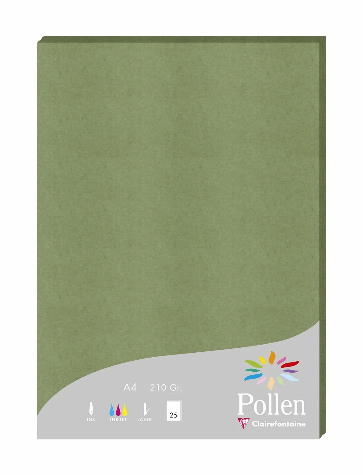 Clairefontaine 24270C Astuccio 25 Fogli Carta A4 210g/m² Verde Salvia Premium Liscia Pollen