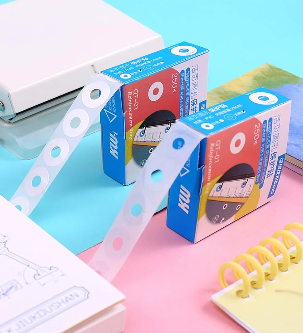 Etichette Rinforzo Fori Anelli Autoadesiva 4 PCS Bianche per Riparare Decorare Libro Fogli Mobili