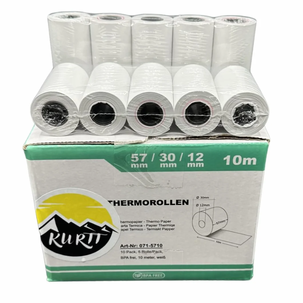 KURTT - 100 rotoli termici per banconote premium, 57 mm x 30 mm x 12 mm - bianco - per ricevute o carte di credito - rotoli di cassa - rotoli di carta termica - senza BPA - stampante termica -