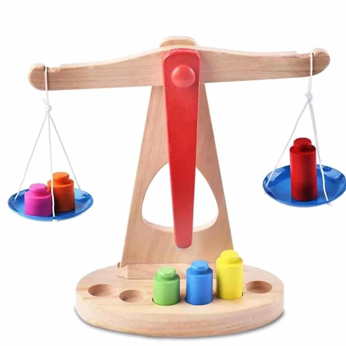 Scala della Bilancia in Legno Toy Matematica Apprendimento Strumenti educativi per Bambini con 6 Pesi, educazione all'apprendimento