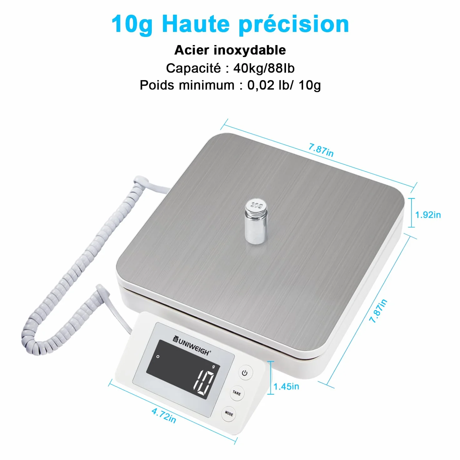 UNIWEIGH Bilancia postale digitale 39,9 kg/2,8 g con tara e display LCD per pacchi