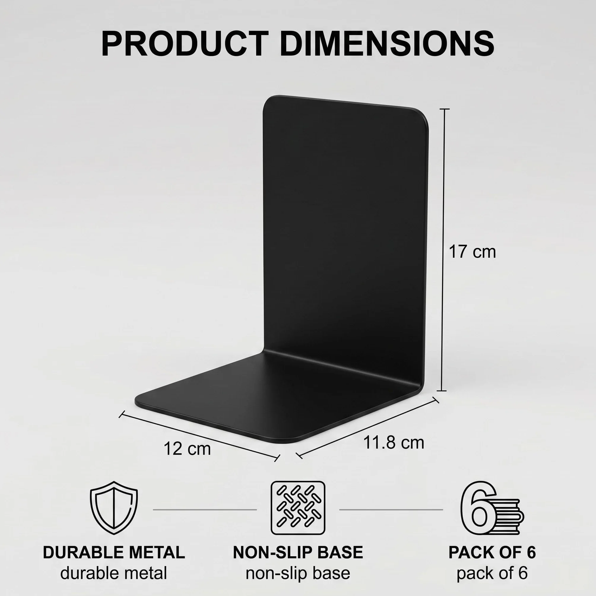 Fermalibri in metallo nero 17 x 12 x 11,8 cm antiscivolo 6 pezzi per libreria