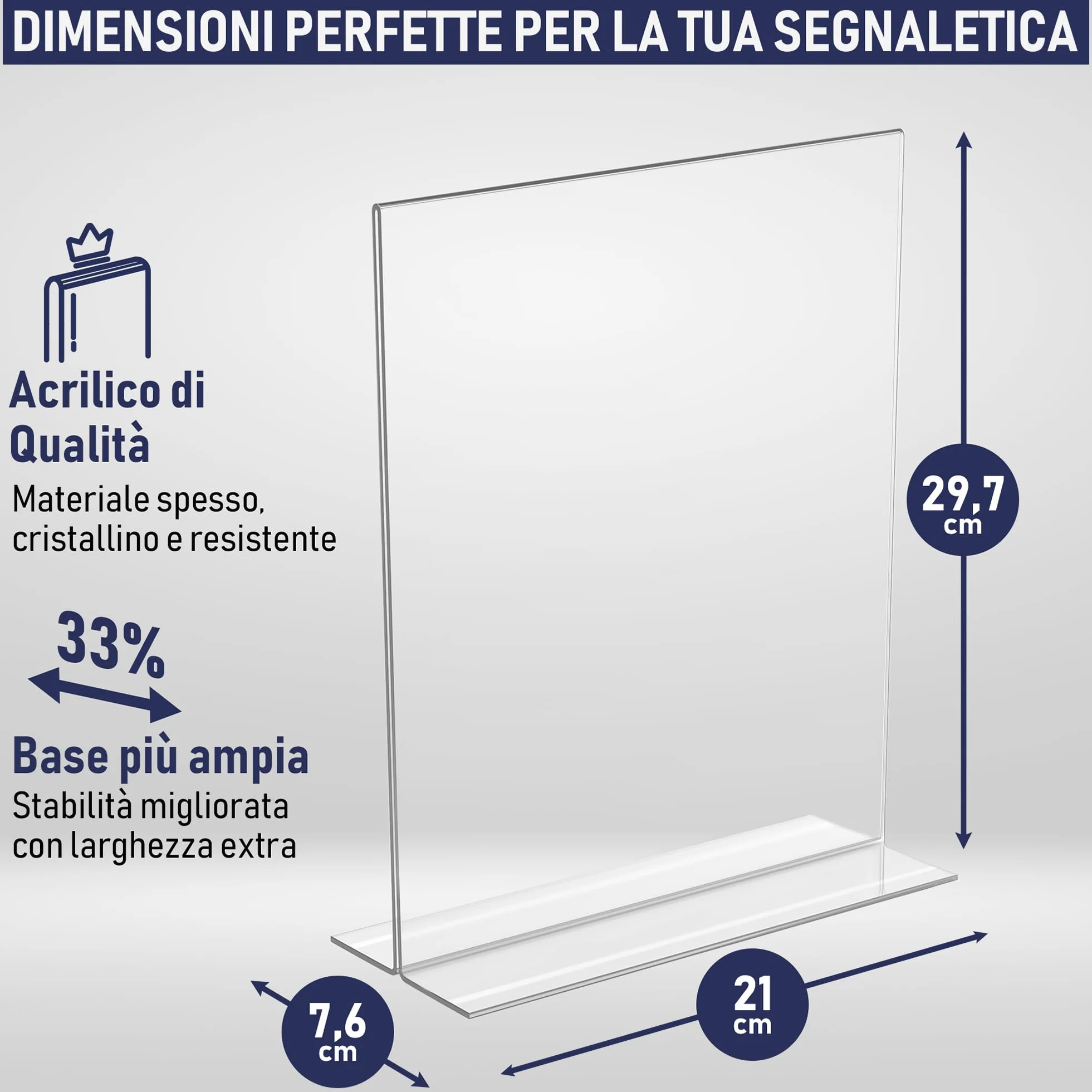 Portacartelli in Acrilico A4 - Porta Avvisi da Tavolo a Forma di T in Acrilico, Fronte-Retro, Caricamento dal Basso, Cornice per Annunci. Perfetto per Ristoranti, Promozioni, Foto, Aula (A4 - 3 Pezzi)