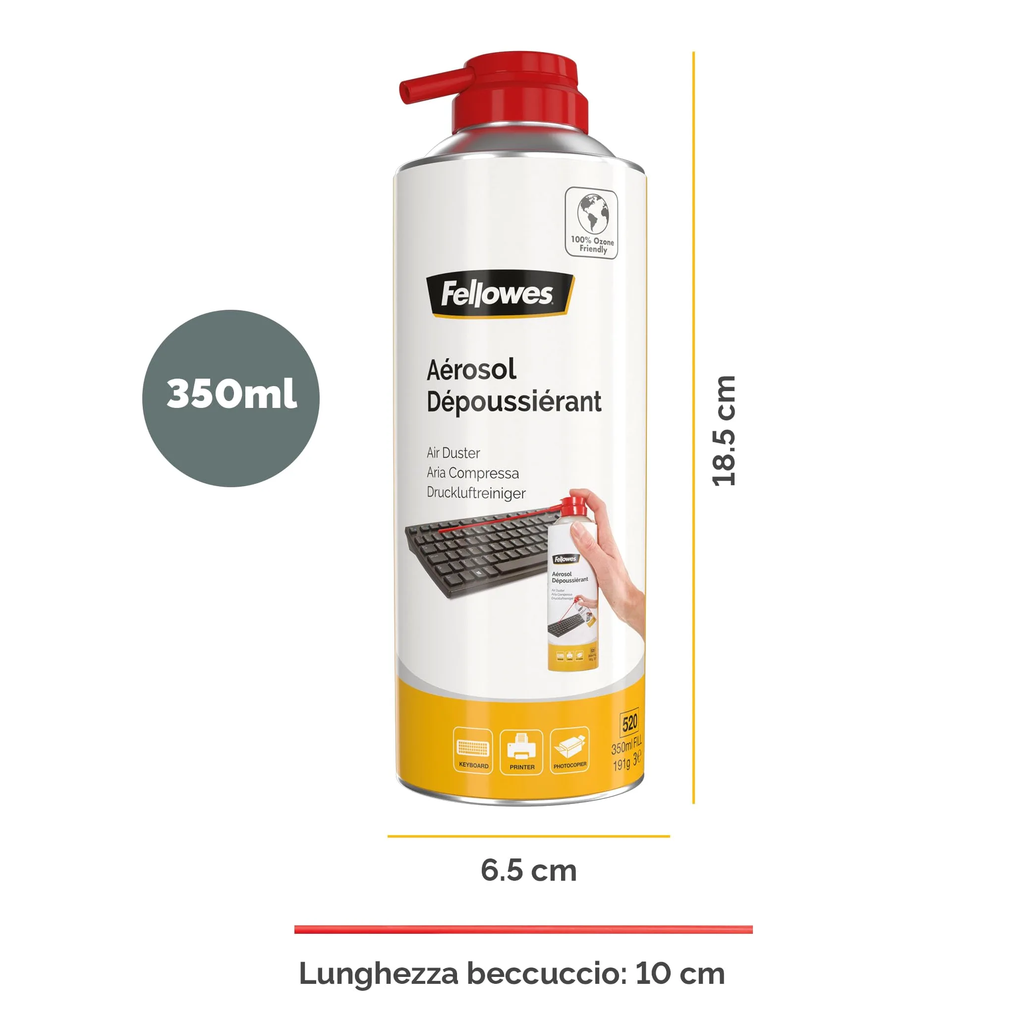 Fellowes Confezione da 6 bombolette di aria compressa – 350 ml, senza HFC – Pulitore antipolvere per PC, tastiera, stampanti, fotocopiatrici e dispositivi elettronici – Casa e ufficio