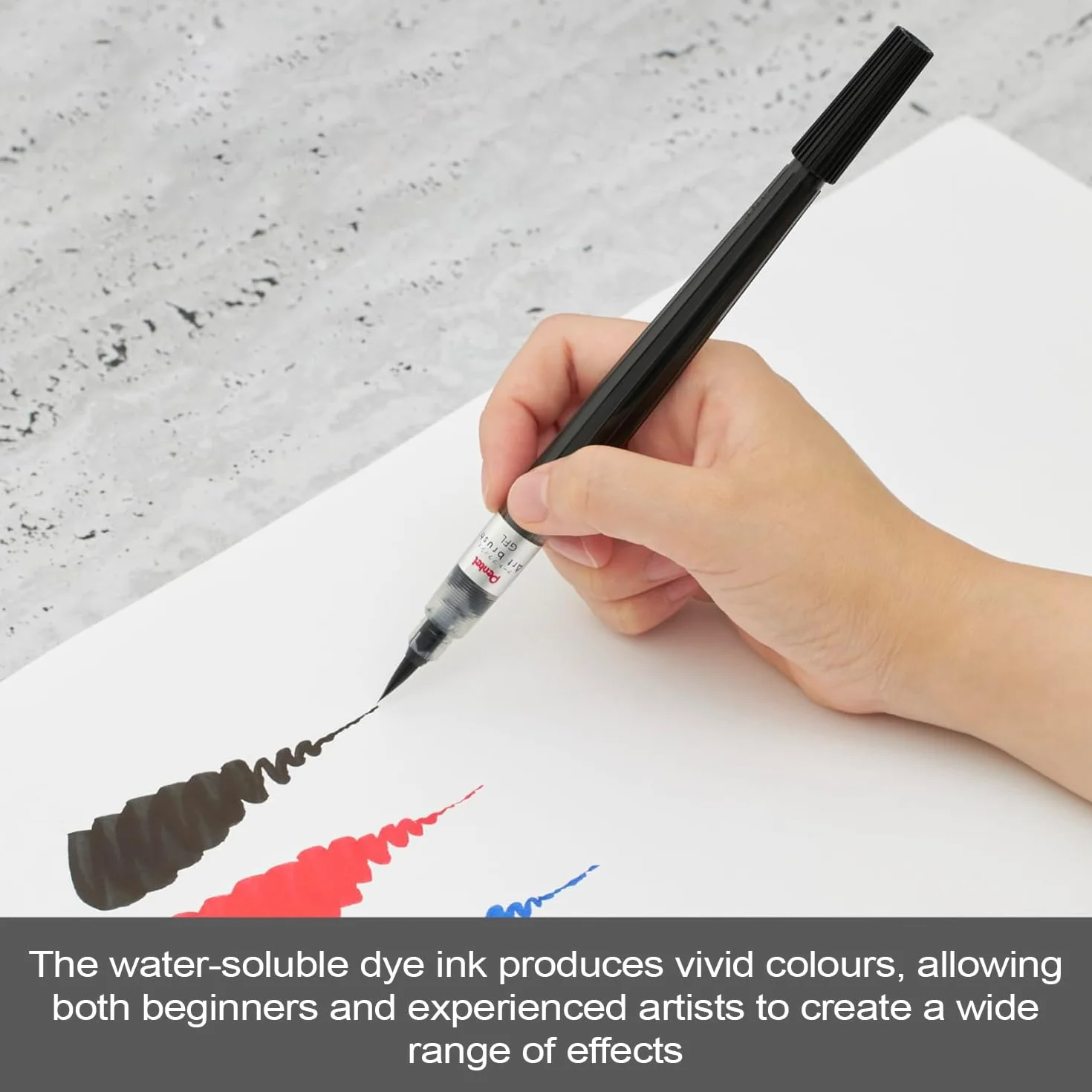 Pentel Colour Brush, nero, pennello inchiostro base acqua