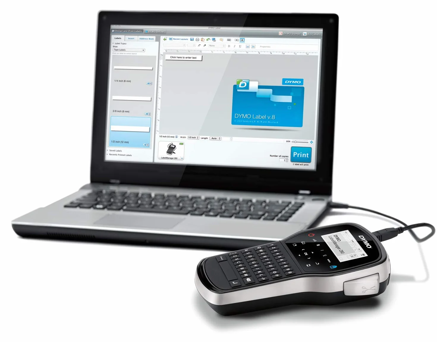 DYMO LabelManager 280 etichettatrice portatile ricaricabile tastiera QWERTY custodia nastri D1