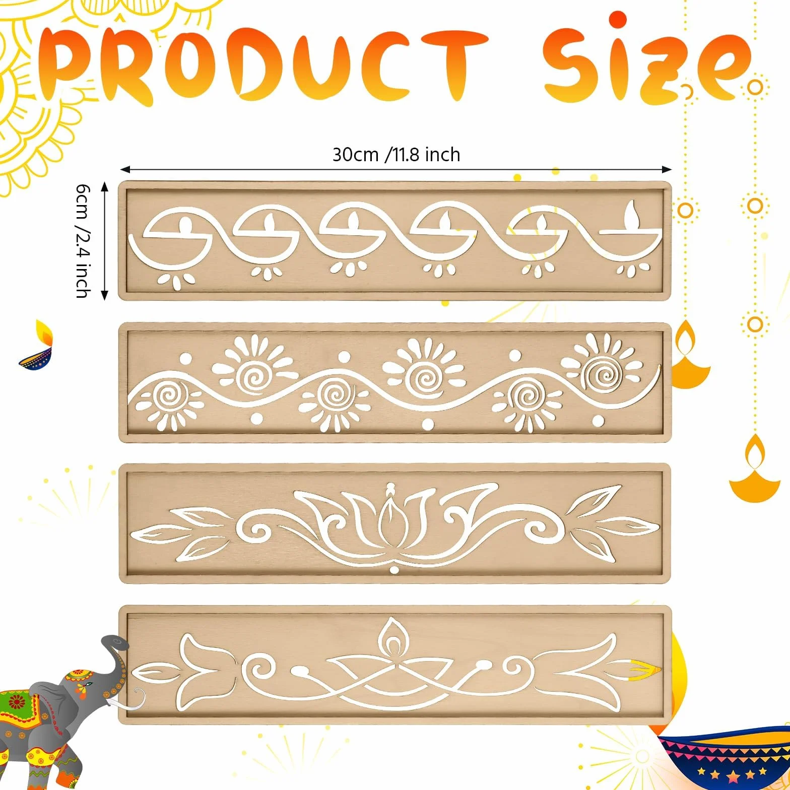 Stencil Rangoli in Legno Set 4 Pezzi Modelli Decorativi Mandala Fiori Riutilizzabili per Pittura Decorazione Pavimento