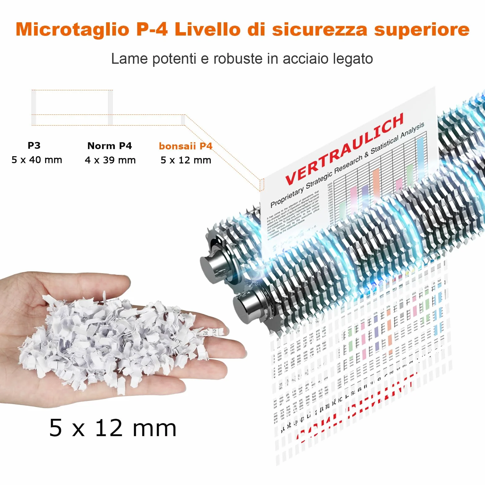 Bonsaii distruggidocumenti professionale 12 Fogli, Taglio a Micro Frammenti con Funzione Distruggi Carte di Credito/CD, per Casa e Ufficio, con ruote e Cestino da 16 litri (C266-B)