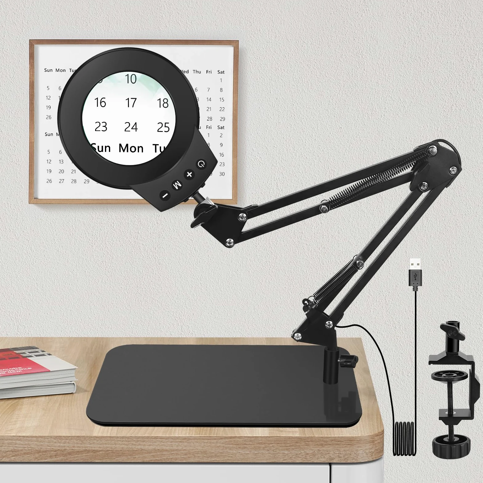 Lente d'ingrandimento con luce e supporto, lampada d'ingrandimento da tavolo 2 in 1, lente d'ingrandimento illuminata con regolatore10X, lente d'ingrandimento da tavolo dimmerabile