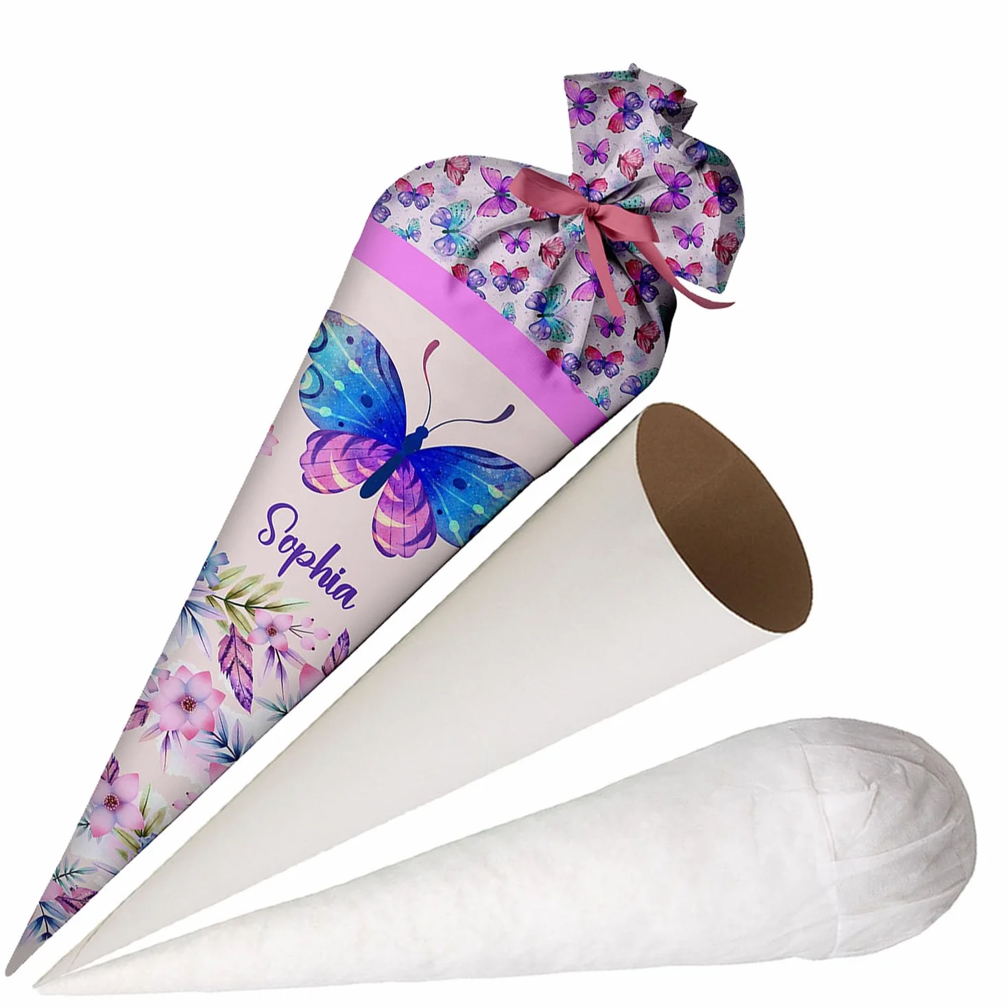 Sacchetto Scuola Farfalla Bambina Personalizzato Tessuto 70cm con Nome Perle Silicone