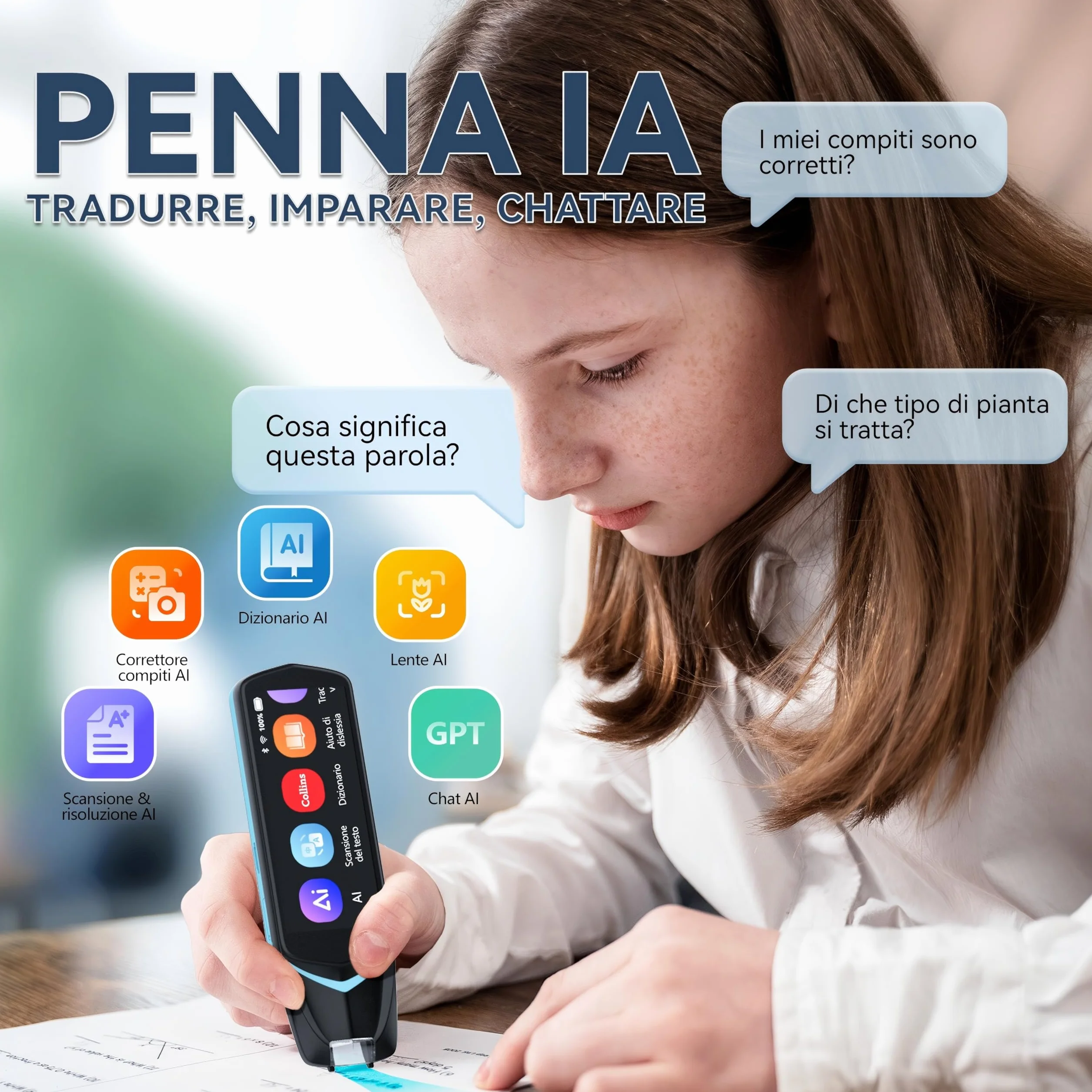 NEWYES Penna Scanner,Penna Lettura e Traduttore con touch screen da 3,99inch, penna per apprendimento con registrazione intelligente, penna per lettura scanner OCR per viaggiatori e uomini d'affari