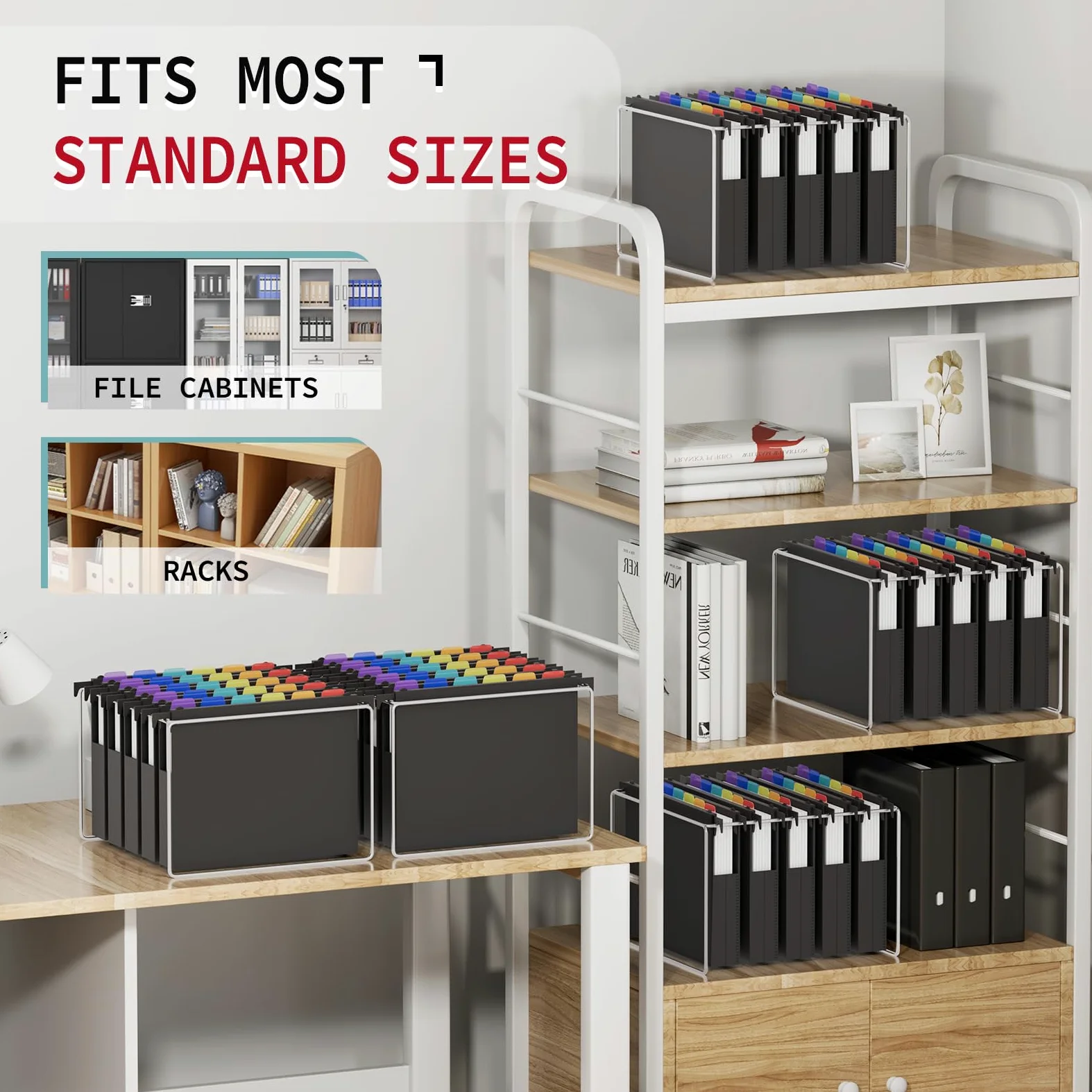 Uquelic Cartelle sospese formato A4, confezione da 12 cartelle sospese, capacità extra con linguette e divisori colorati, espansione da 5 cm, cartelle sospese in plastica, per scuola, casa e ufficio