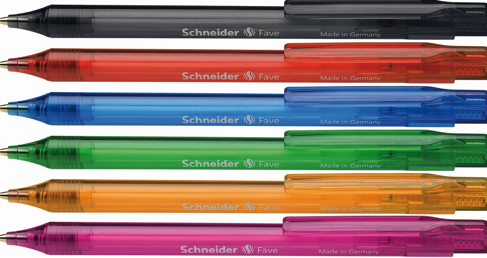 Schneider Fave Penna a sfera con meccanismo a pressione, pennino M, inchiostro blu, fusto colori assortiti