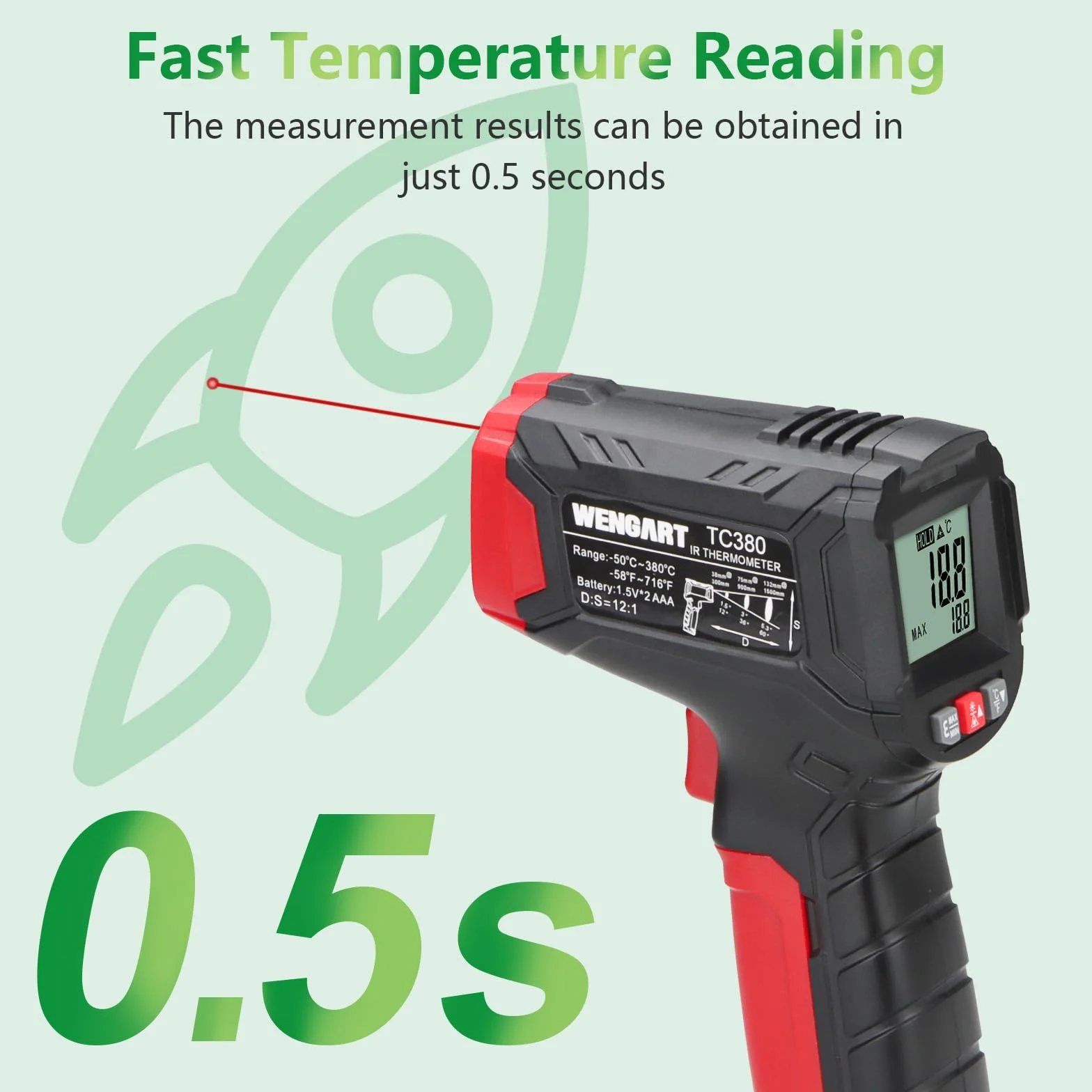 Wengart Termometro a infrarossi WG380 -30°C a 380°C laser portatile senza contatto