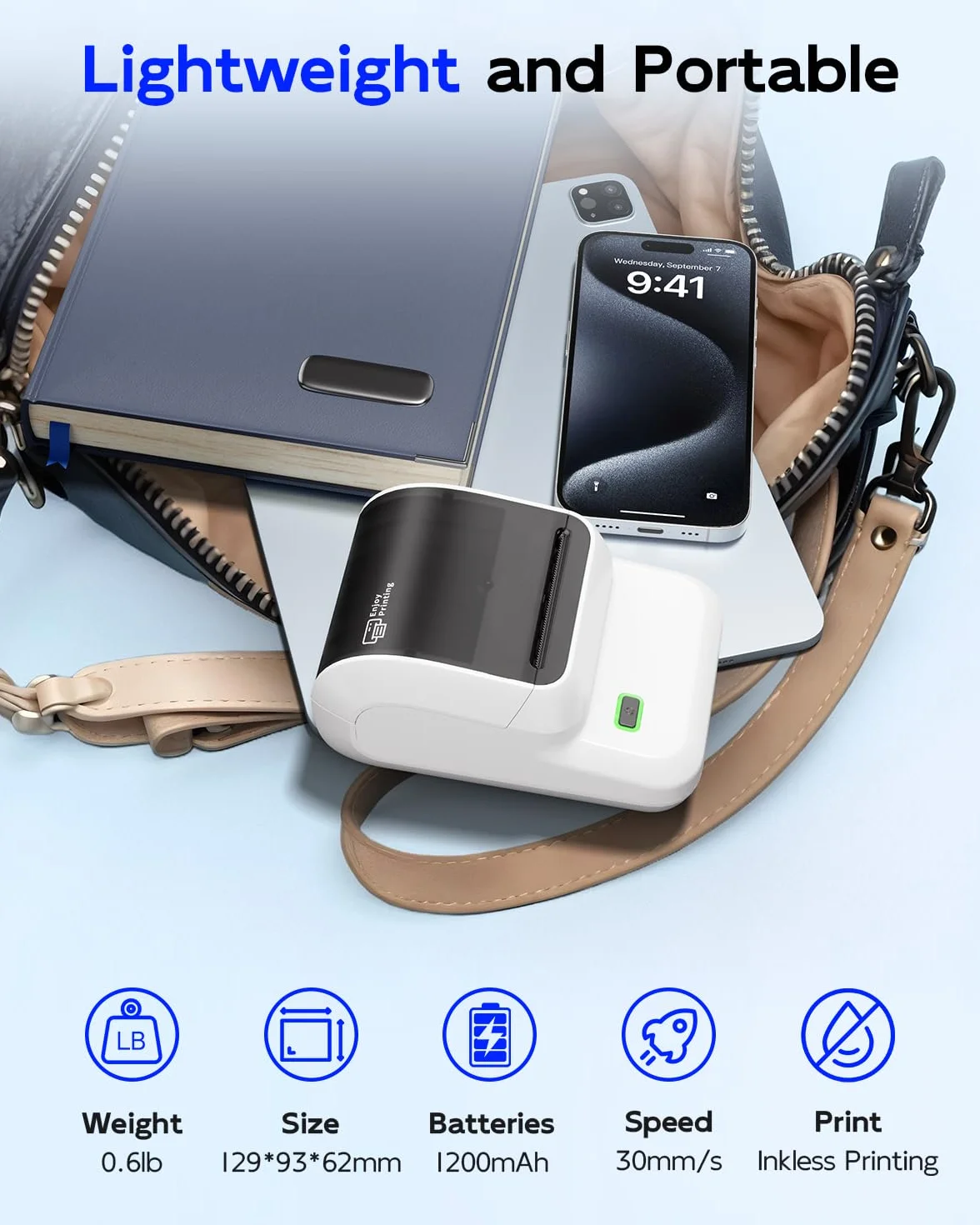 Stampante per etichette, etichettatrice Bluetooth M100, autoadesiva, con etichette, stampante termica per vendita al dettaglio, codice a barre, indirizzo, abbigliamento (White)