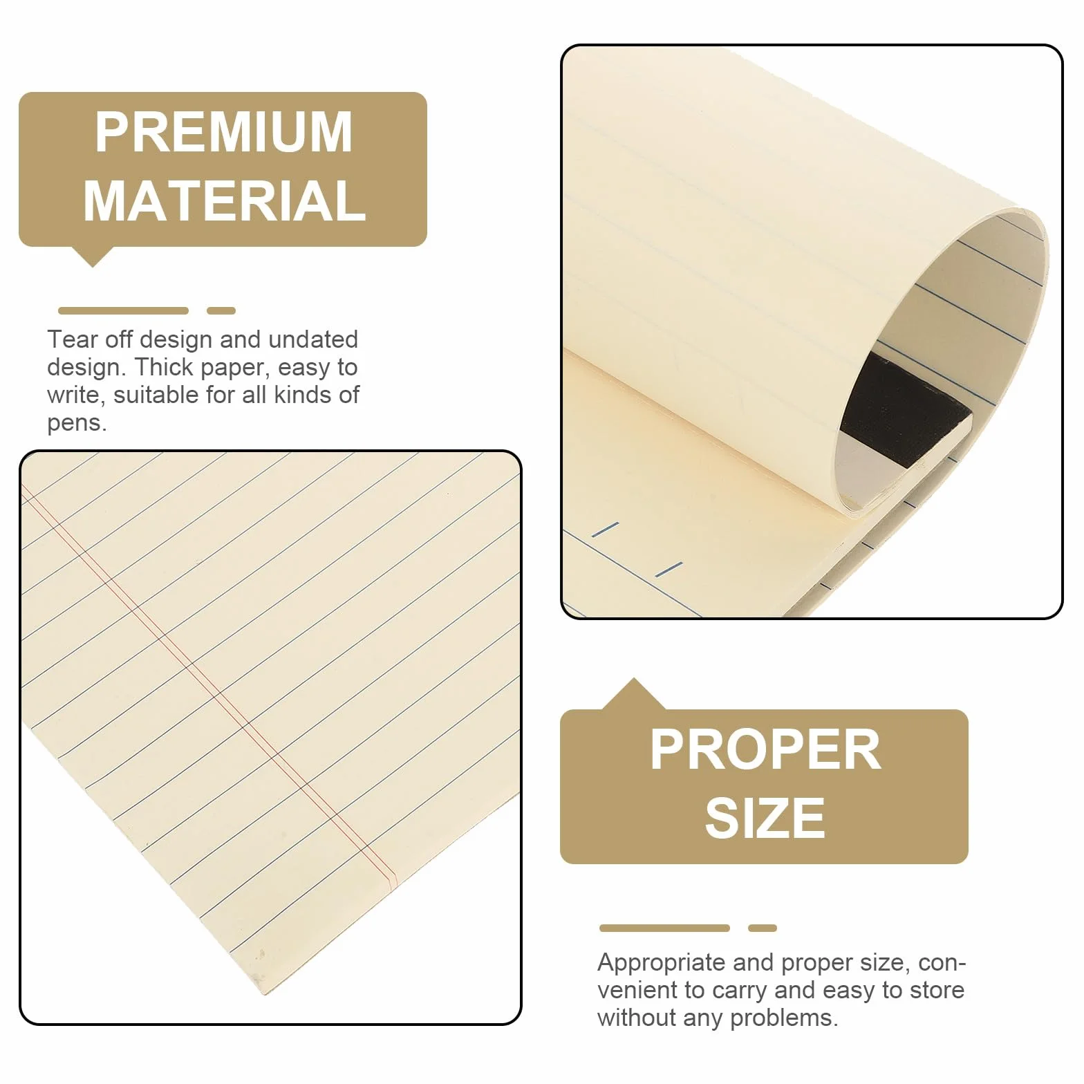 Block Notes Legal Pad A4 4 Pezzi Carta Strappo Beige | Design senza Data, Portatile per Pianificazione e Agenda, Uso Ufficio e Studio