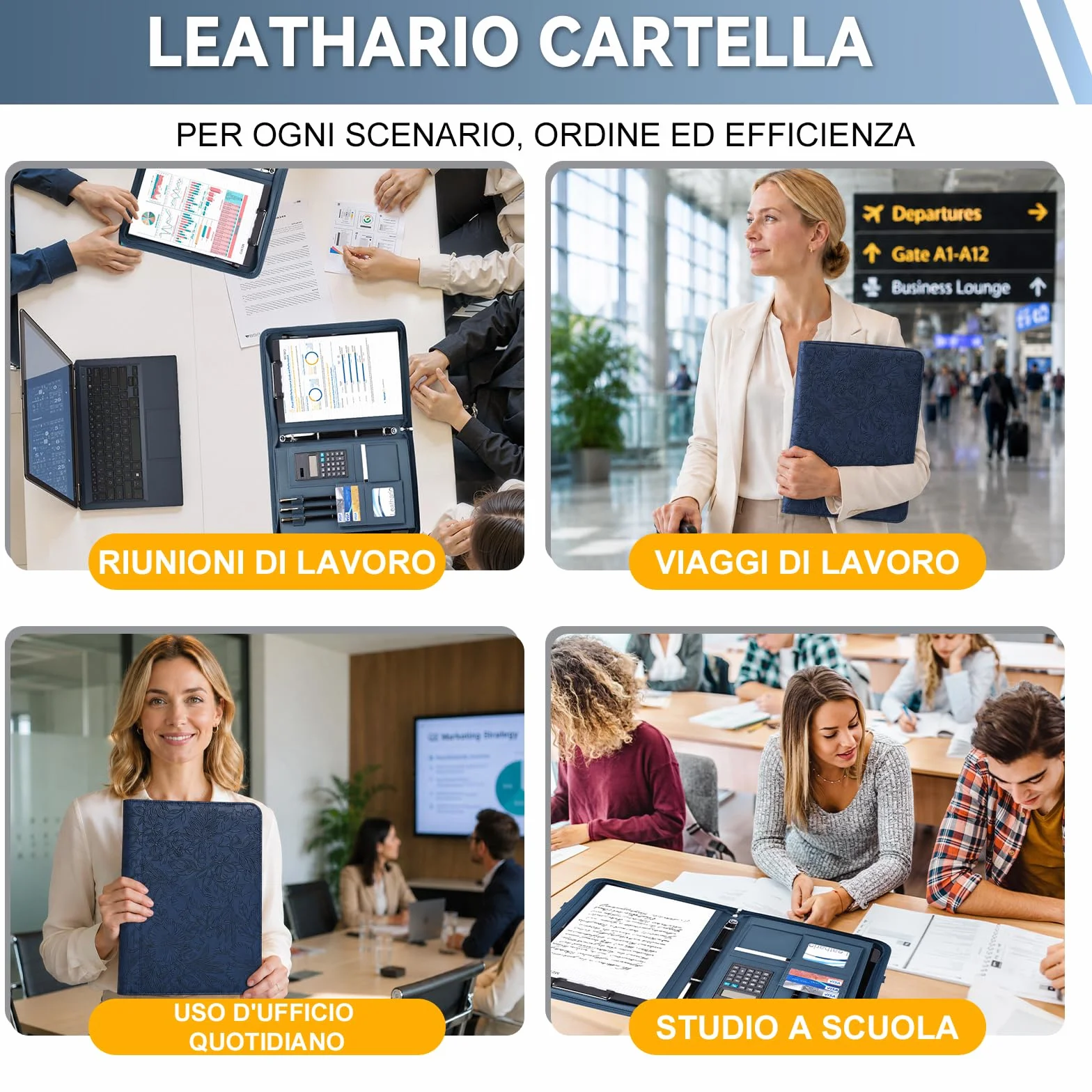 Leathario Cartella Portadocumenti A4 in Pelle PU Portablocchi Unisex per Ufficio Conferenza Cartellina Custodia Organizzatore con Quaderno regalo uomo e donna