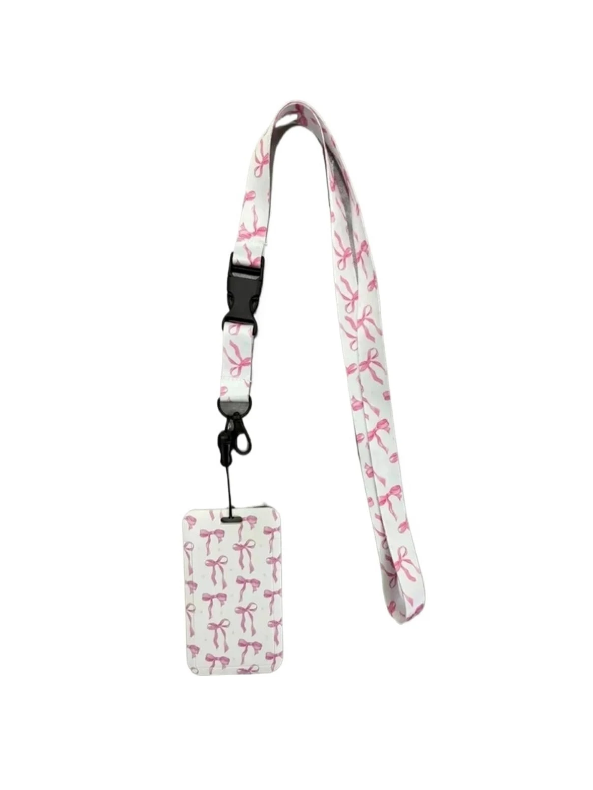 Porta badge, 10 pezzi, porta badge con pergamena estensibile, grazioso cordino staccabile con fiocco rosa, forniture per ufficio di bellezza da donna, per studenti, carte di credito (cordino a