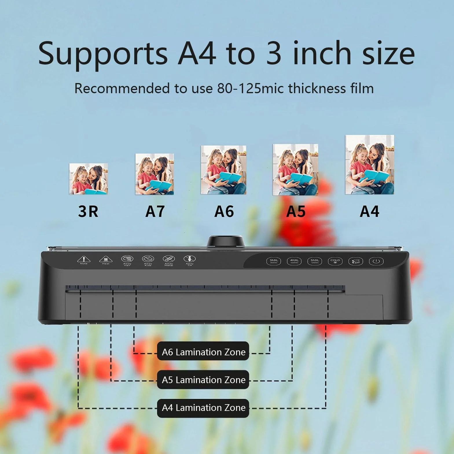 Plastificatrice A4, con Pulsante ABS One Touch, Pulsanti Touch All'avanguardia, velocità 320 Mm/min, Compatibile con Formati A4 a 3 Pollici, Accessori Plastificatrice (Spina