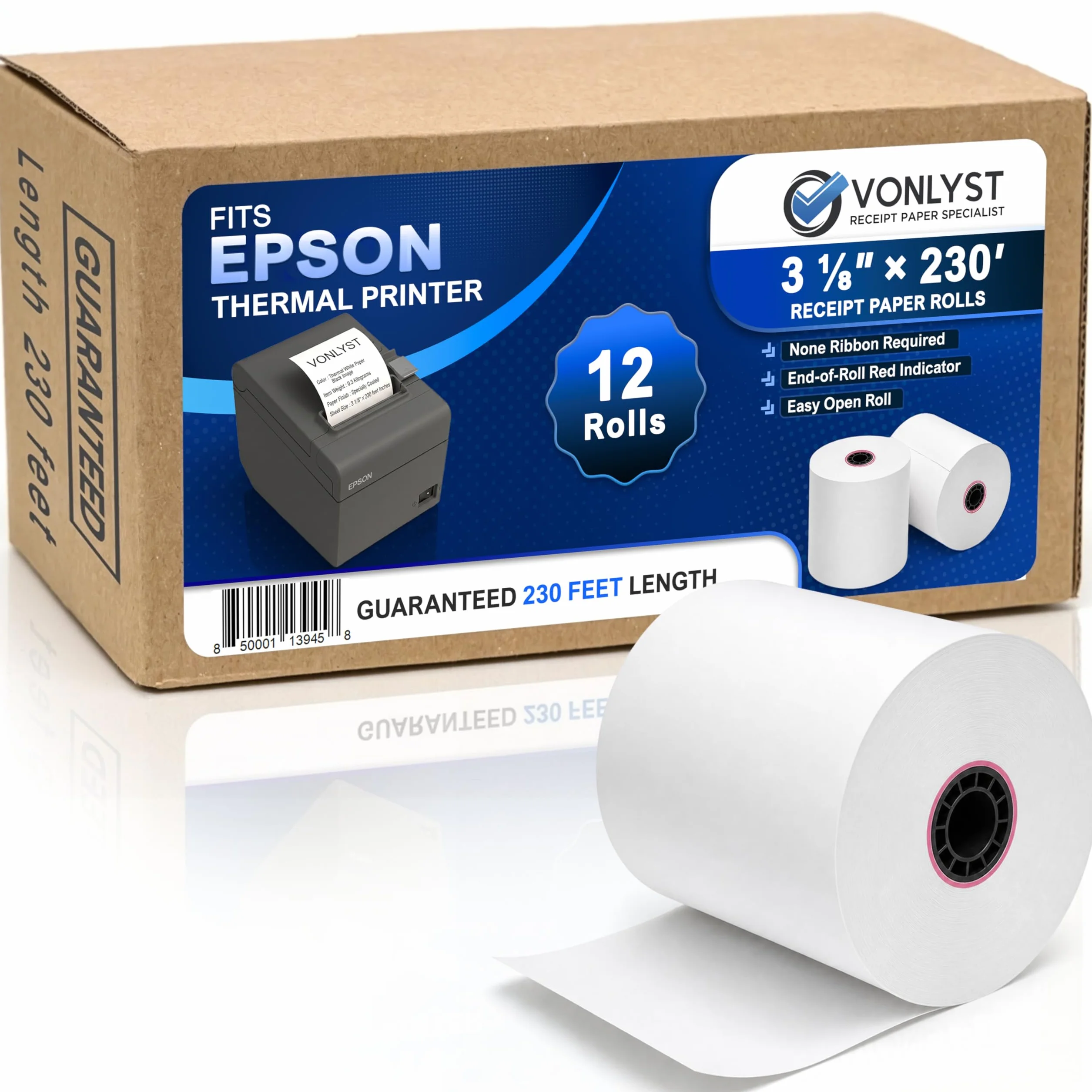 Rotoli termici POS per stampanti Epson, senza BPA, compatibili con TM-T88, TM-T70, TM-T80, TM-T85, TM-H6000, T90, per macchine per carte di credito e stampanti POS, confezione da 12