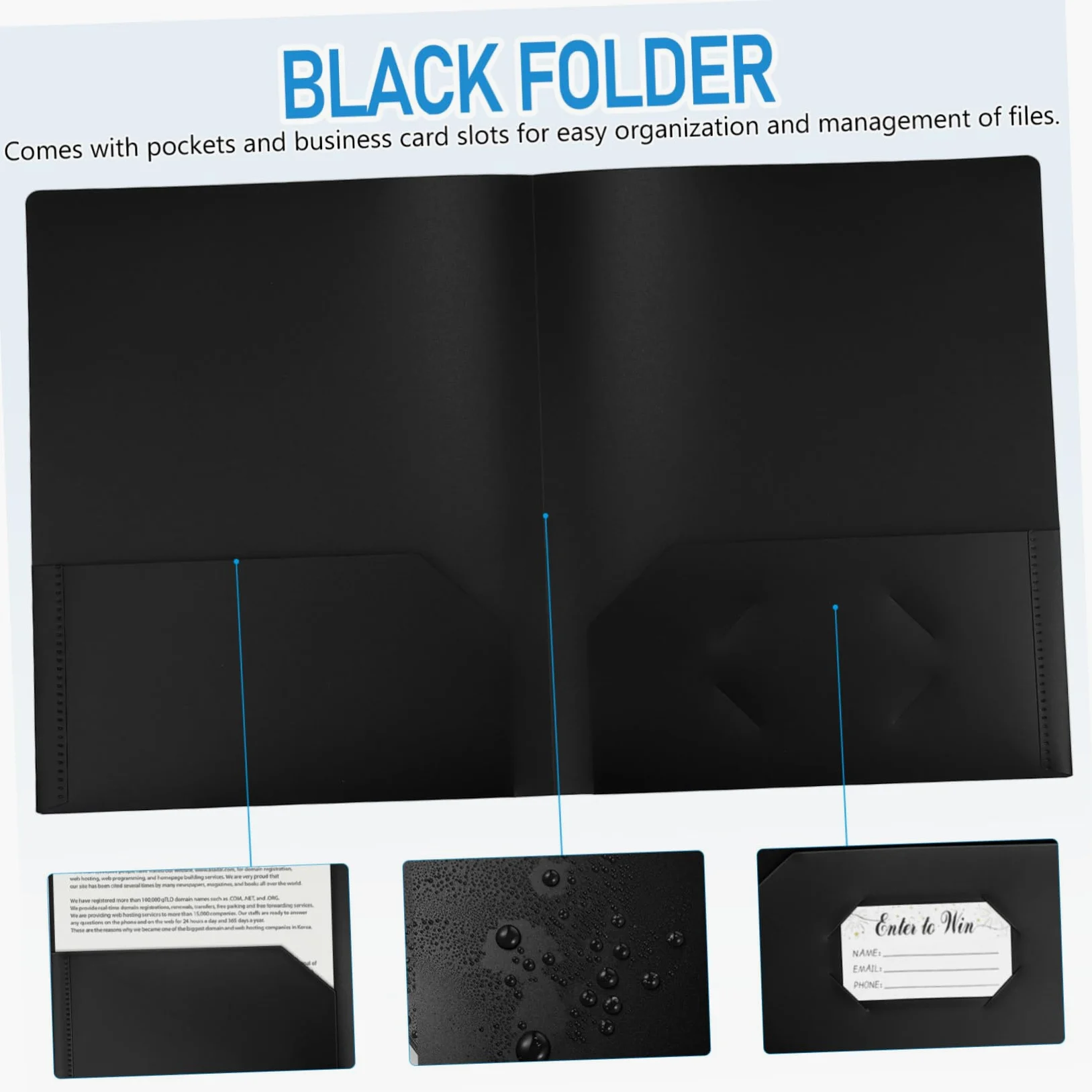 12 pezzi Cartelline Portadocumenti in Plastica Nera Organizer con Doppie Tasche e Porta Biglietti da Visita Protezione Documenti Resistente Pieghe Elegante e Leggero per Ufficio e