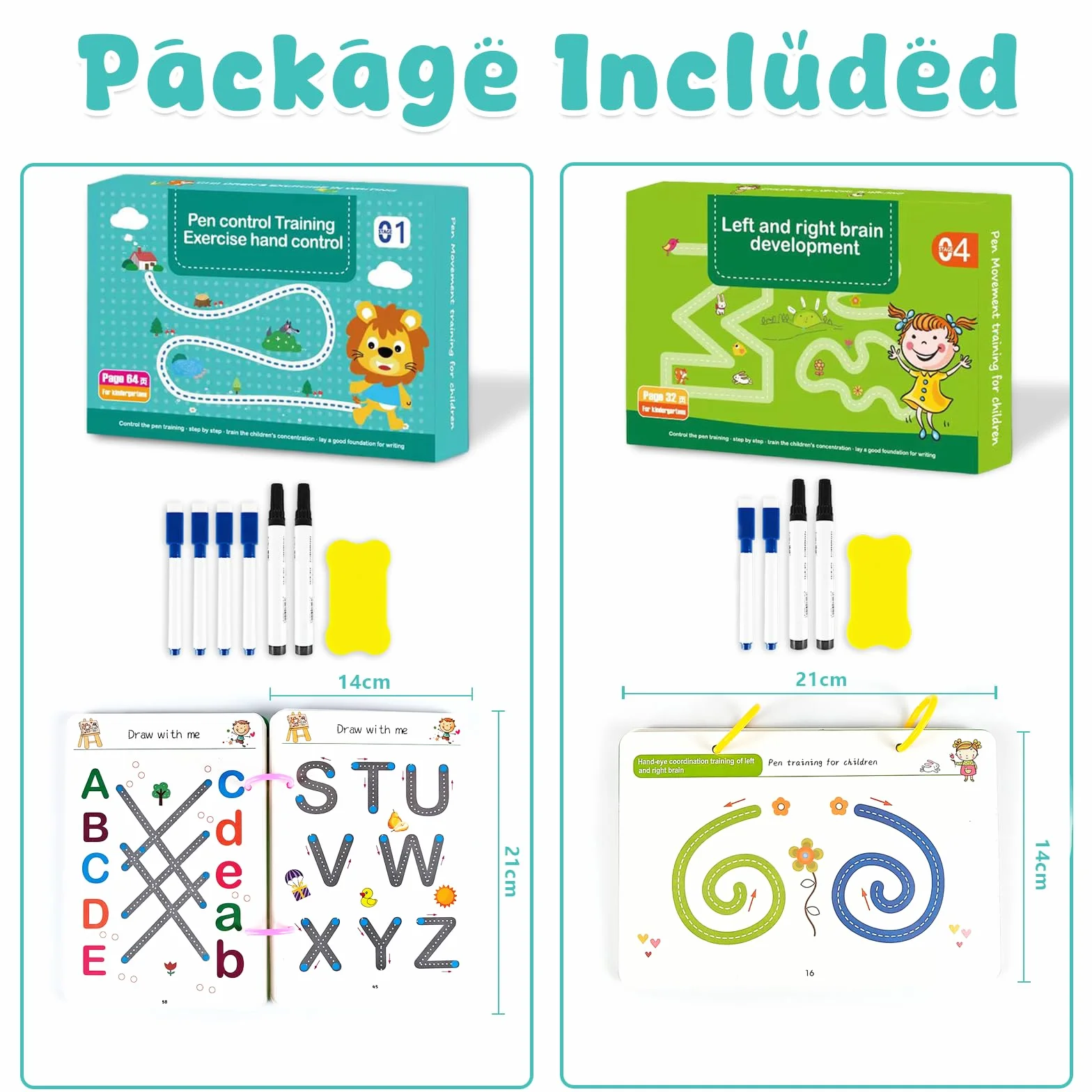 Scribble Smart Workbook Libro per Imparare a Scrivere Cancellabile Pregrafismo Riutilizzabile Prescolare Attività Bambini 3-6 Livello 1+4