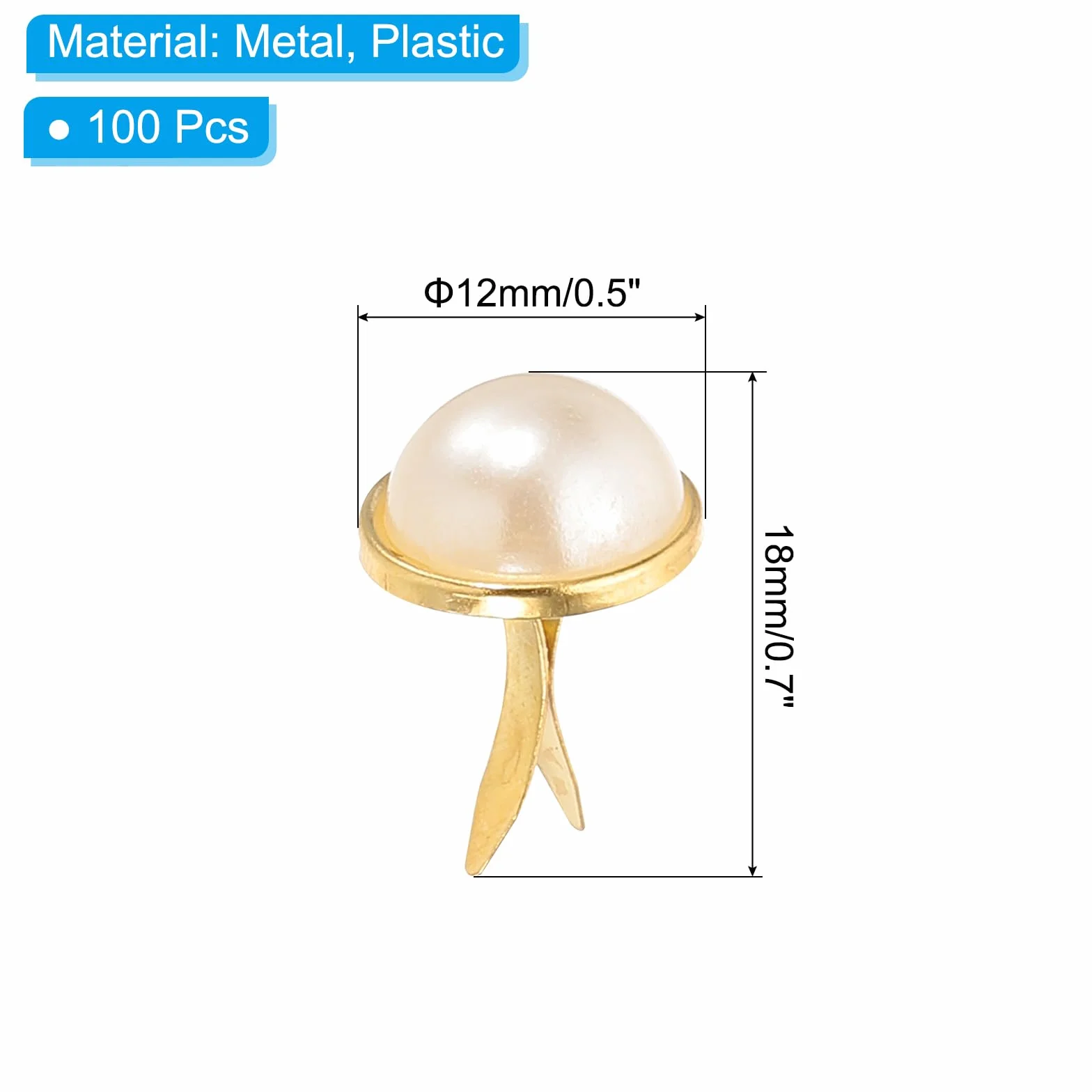 PATIKIL Fermagli per Carta Brads 100Pz Mini Metallo con Perle Pastello Testa Tonda Oro 0,7"x0,5"