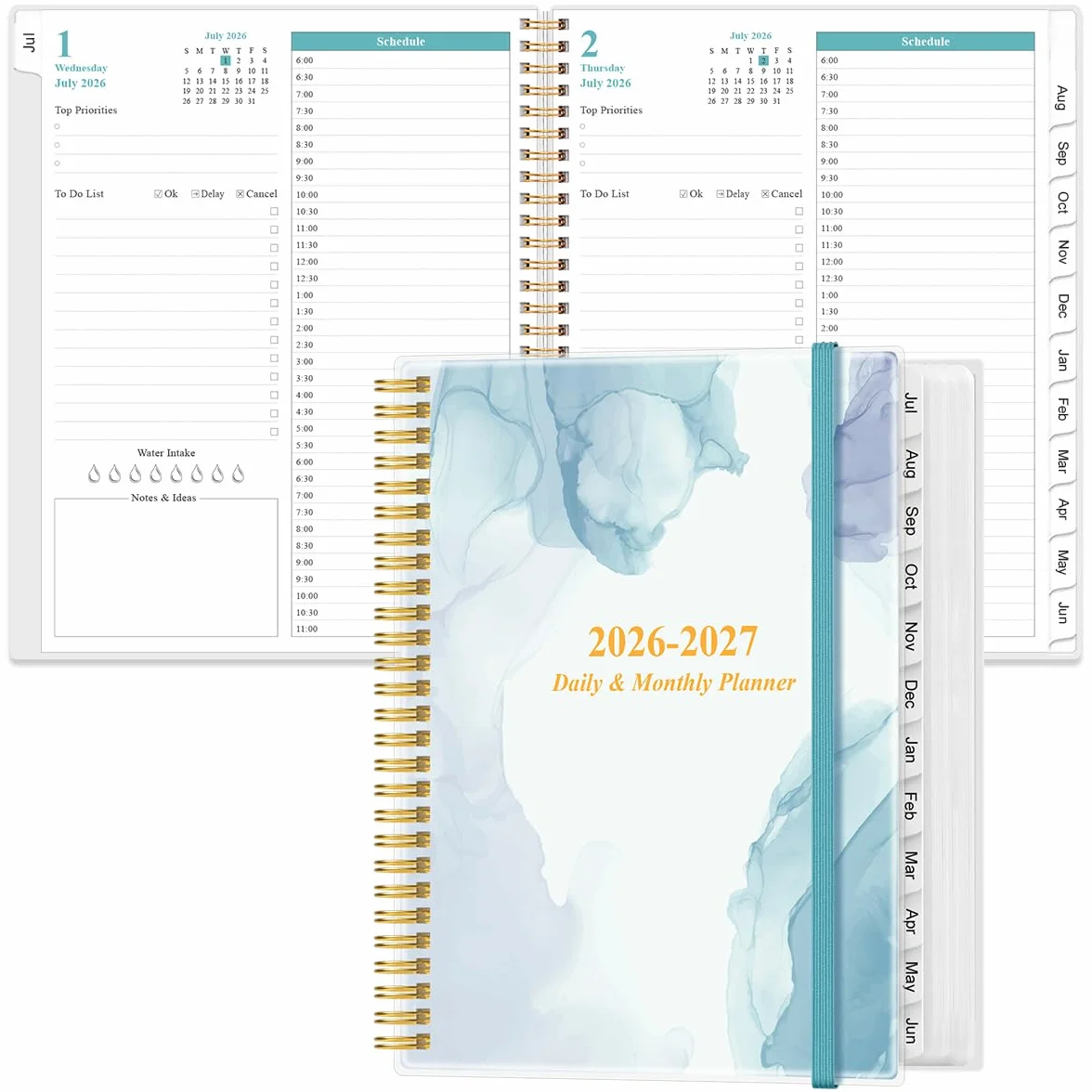 Agenda giornaliera e mensile 2025, una pagina per giorno, da gennaio 2025 a dicembre 2025, planner 2025 con copertina flessibile, linguette 12 mesi, tasca interna, 21,6 x 27,9 cm, blu